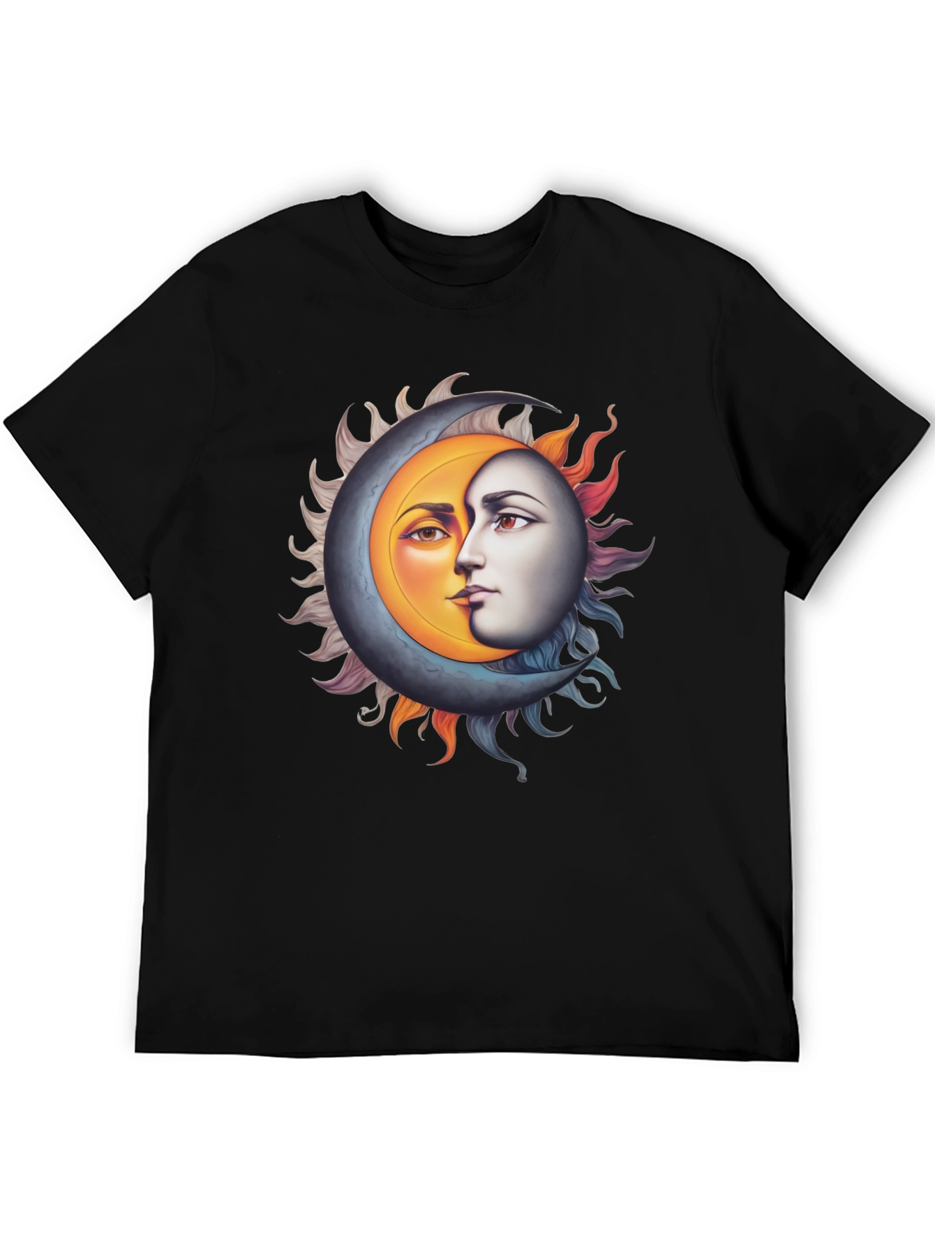 Sun and Moon Face Graphic Black Tee