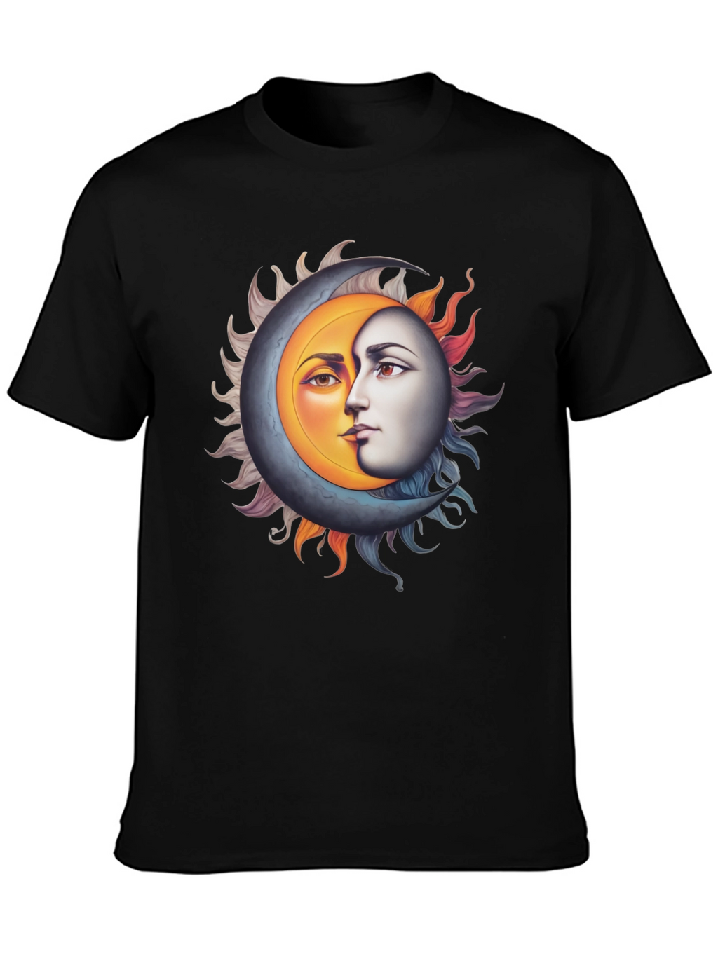 Sun and Moon Face Graphic Black Tee