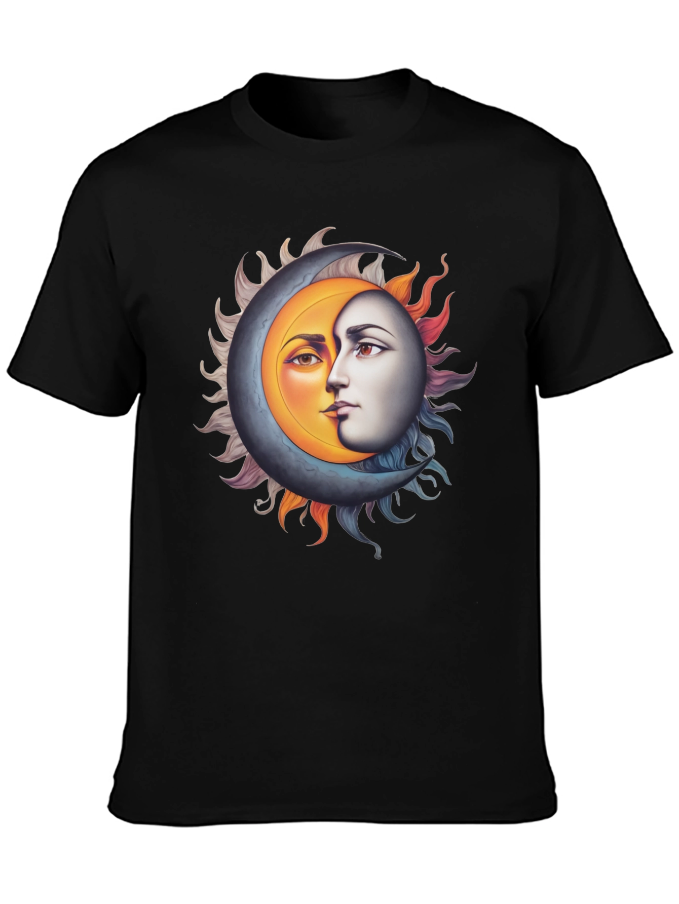 Sun and Moon Face Graphic Black Tee