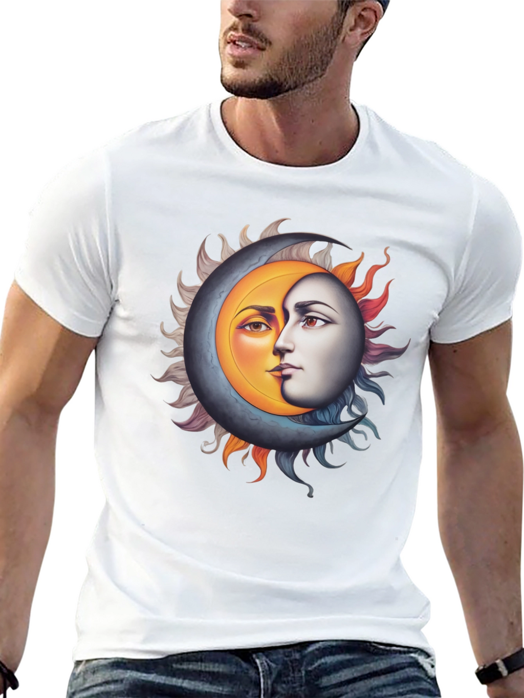Sun and Moon Face Graphic Black Tee