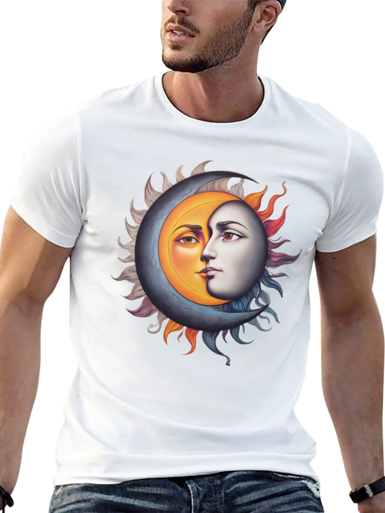 Sun and Moon Face Graphic Black Tee