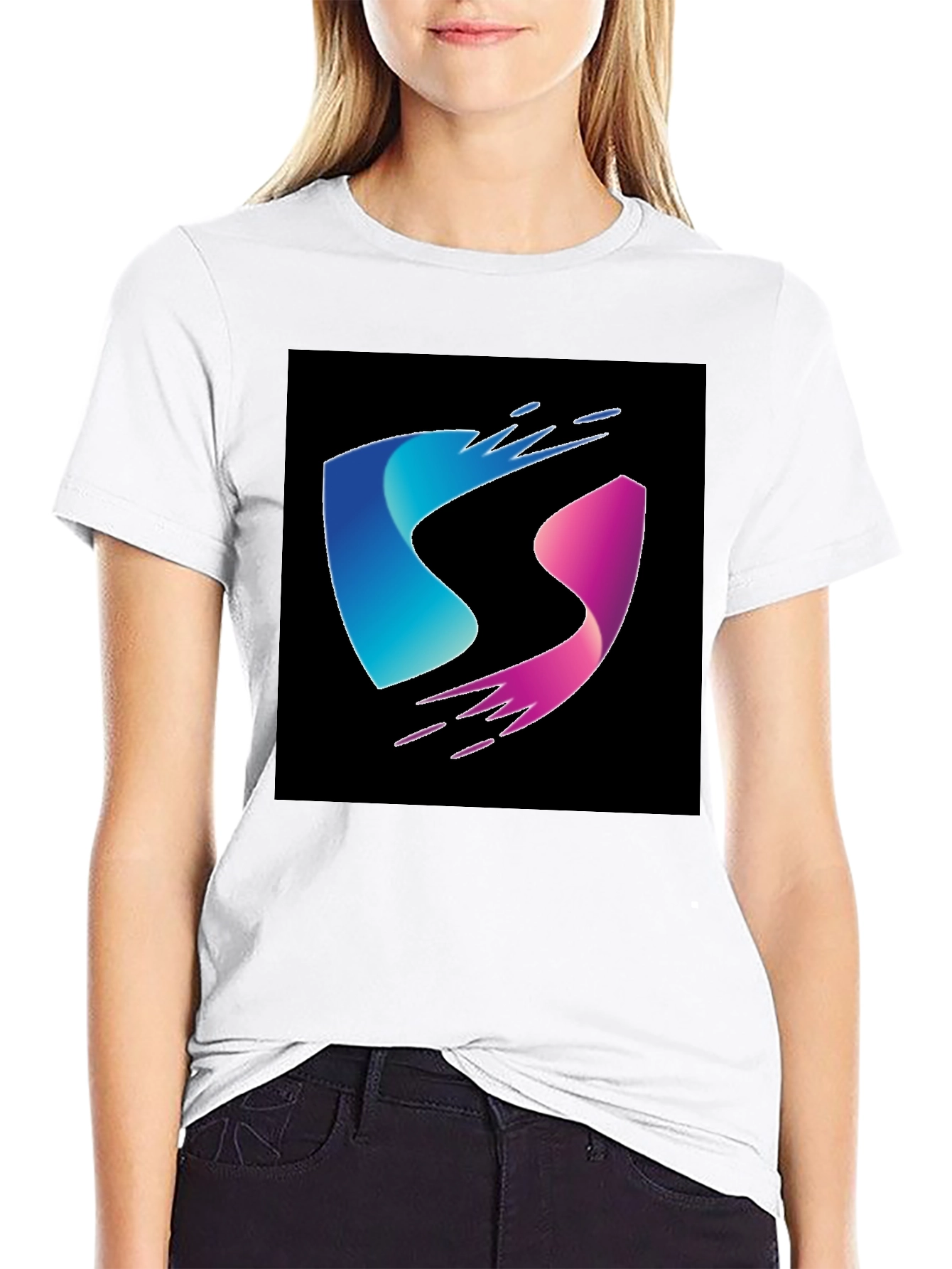Modern Blue and Pink Wave Design Black T-Shirt