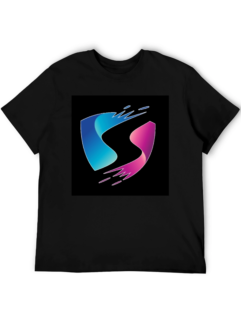 Modern Blue and Pink Wave Design Black T-Shirt