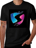 Modern Blue and Pink Wave Design Black T-Shirt