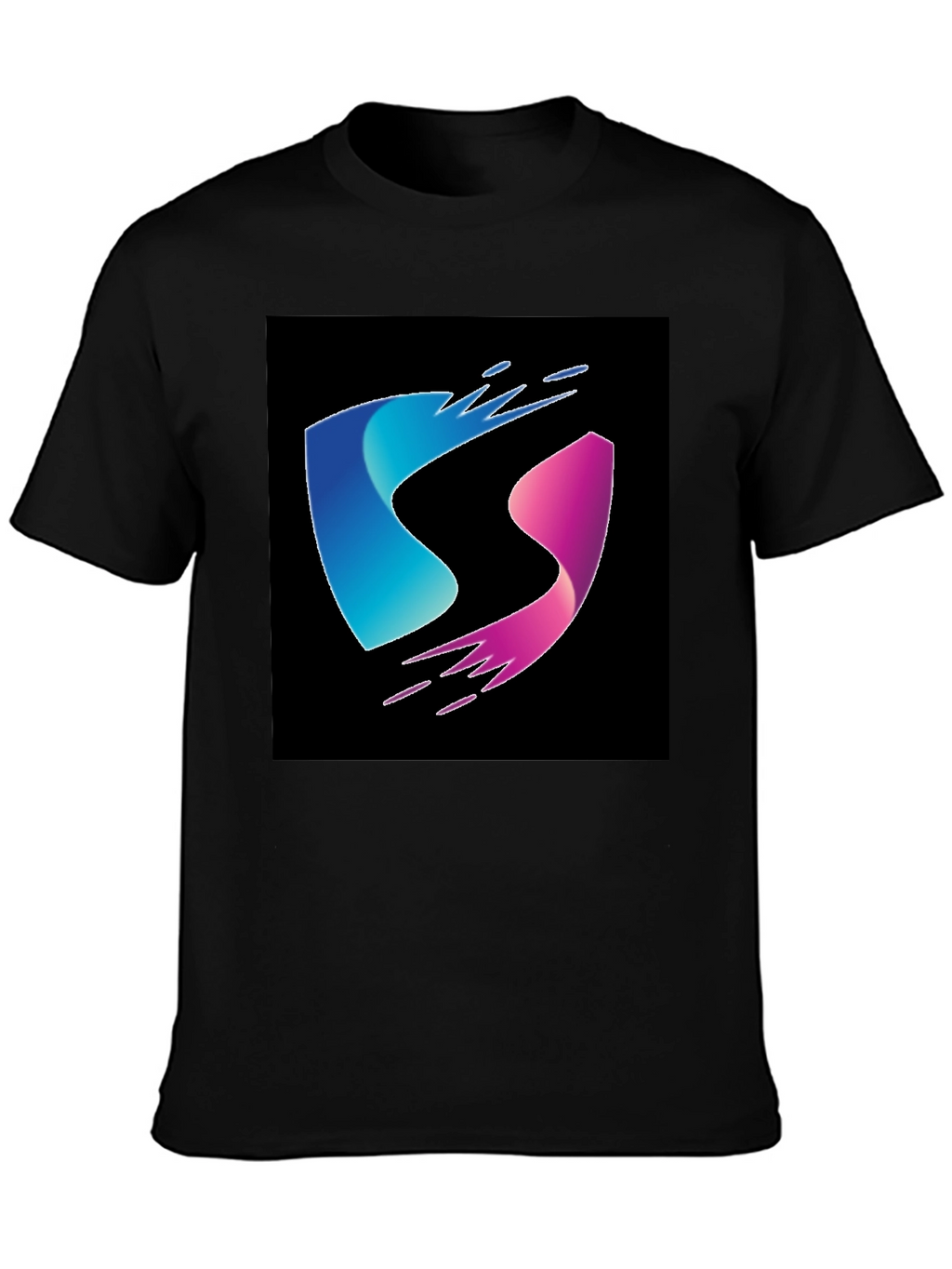 Modern Blue and Pink Wave Design Black T-Shirt