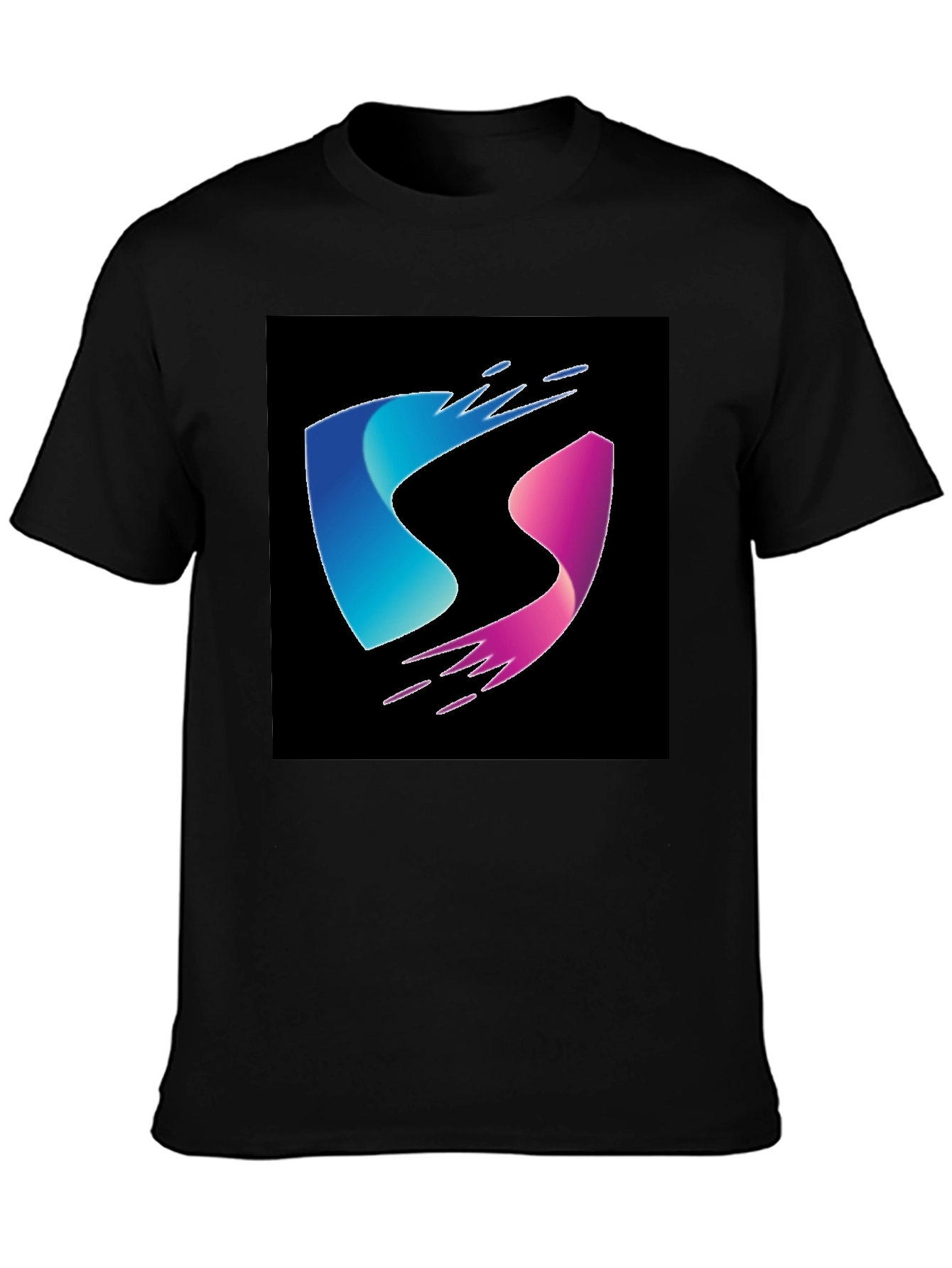 Modern Blue and Pink Wave Design Black T-Shirt