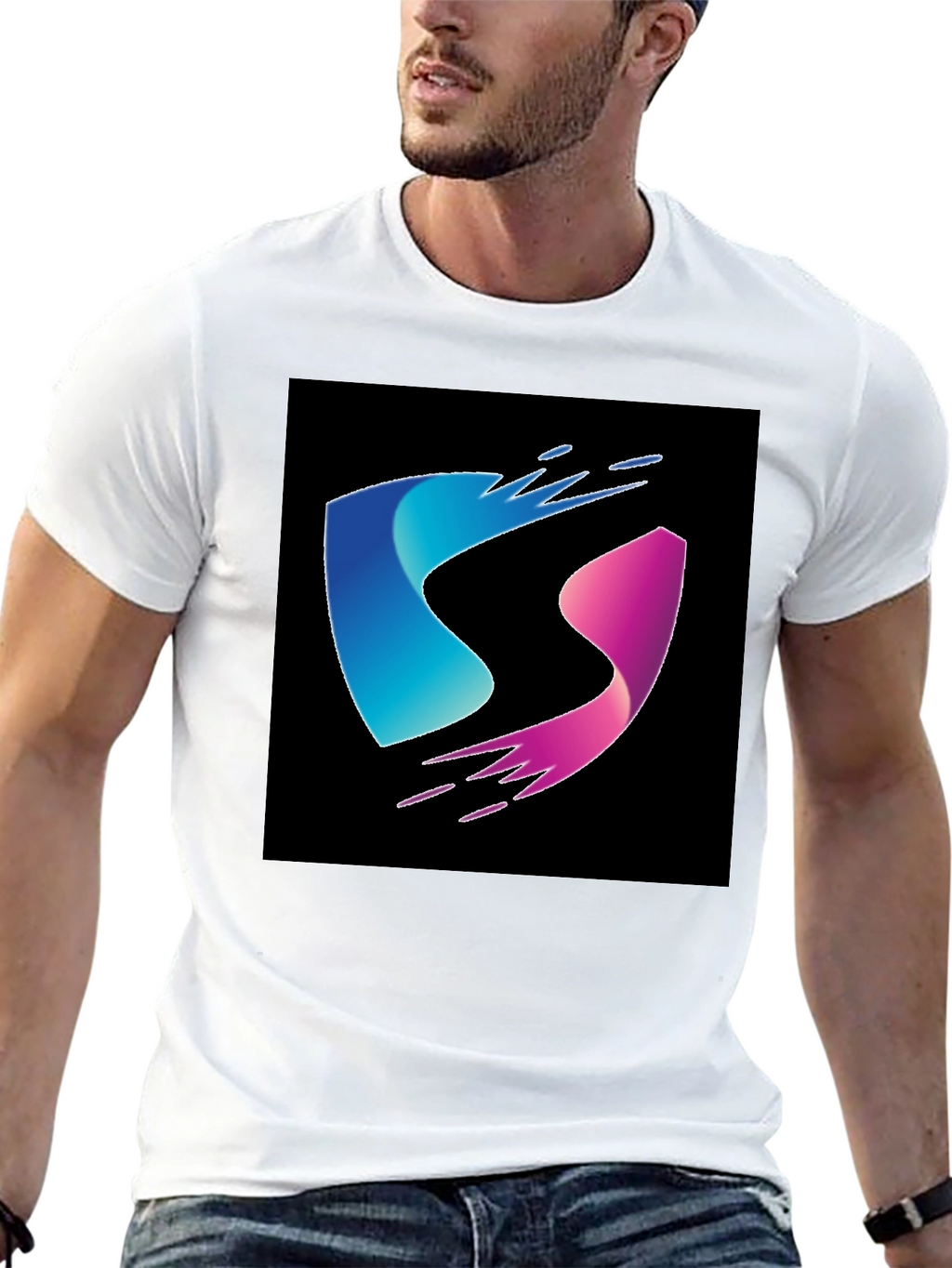 Modern Blue and Pink Wave Design Black T-Shirt