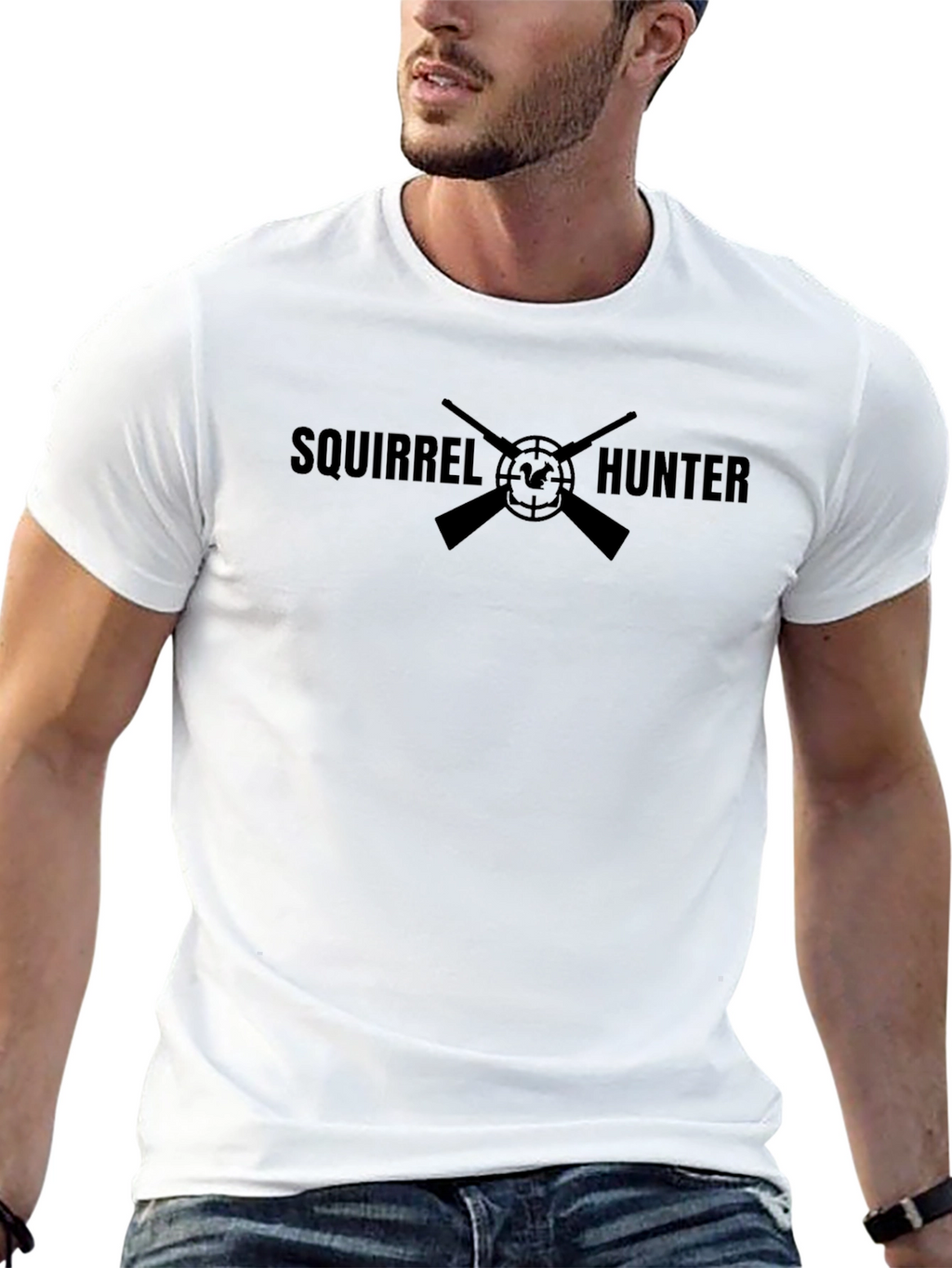 Squirrel Hunter Graphic Tee - Black Crewneck T-Shirt
