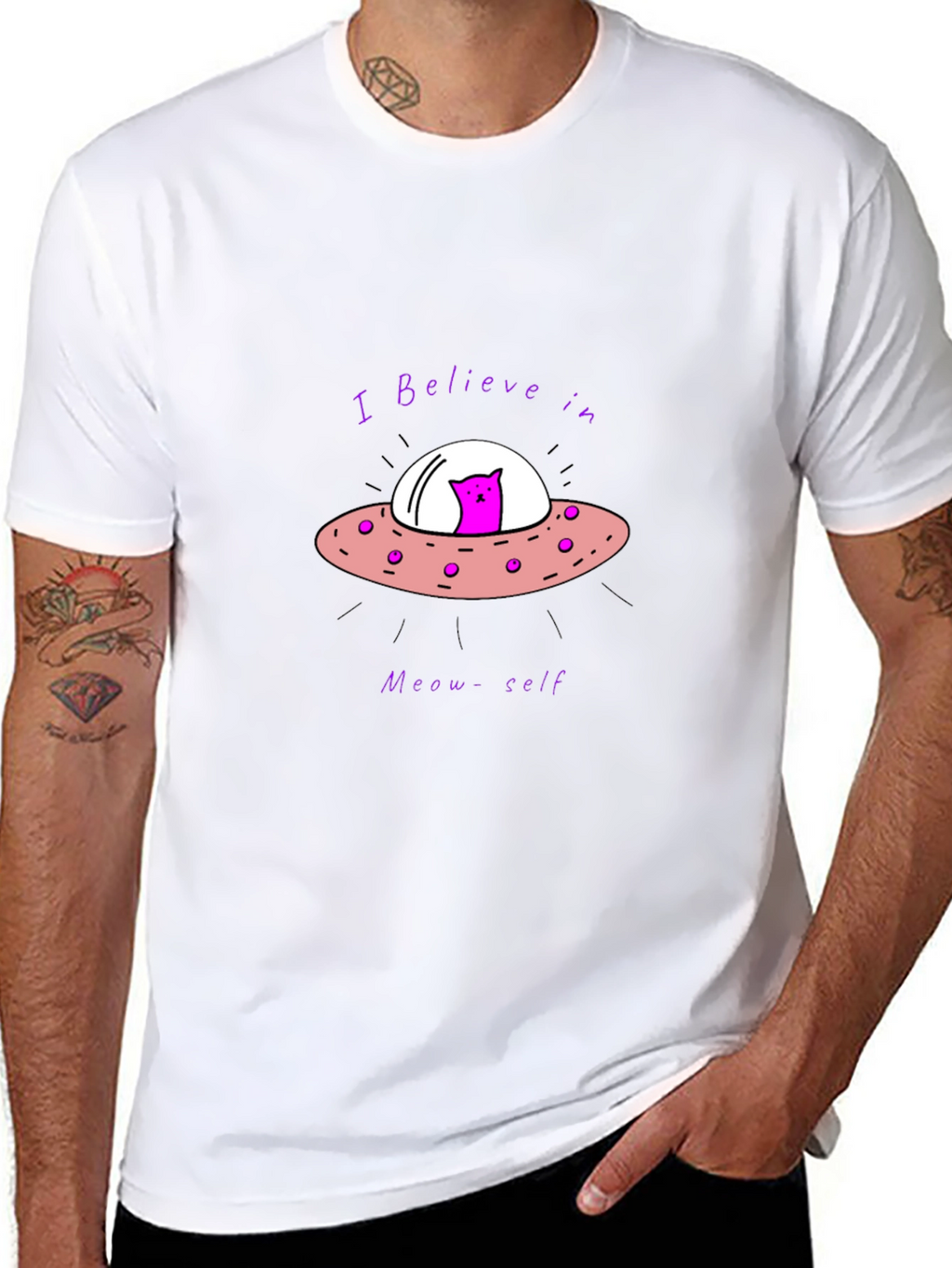Believe in Meow-self Black T-Shirt - Cat Alien UFO