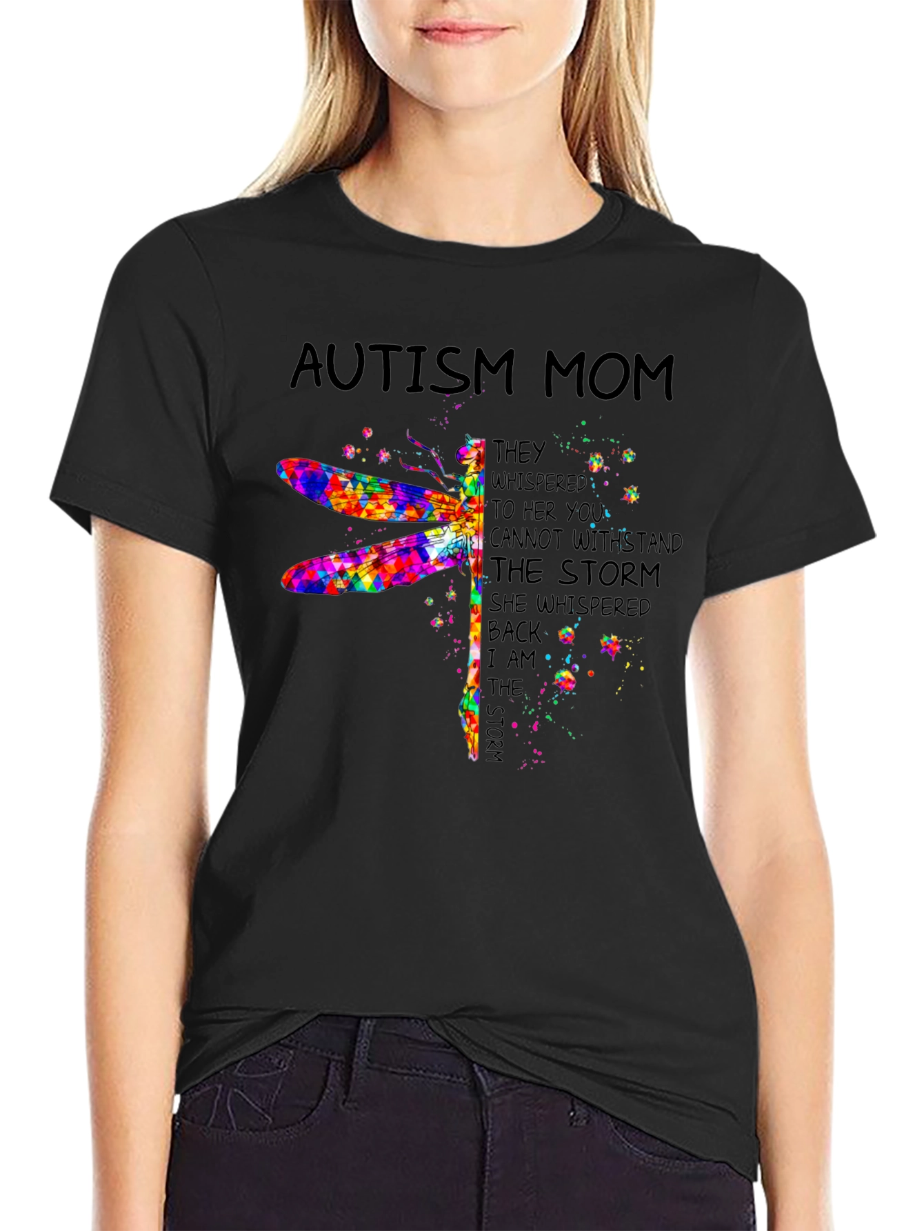 Autism Mom Dragonfly Graphic Tee - Inspirational Storm Quote
