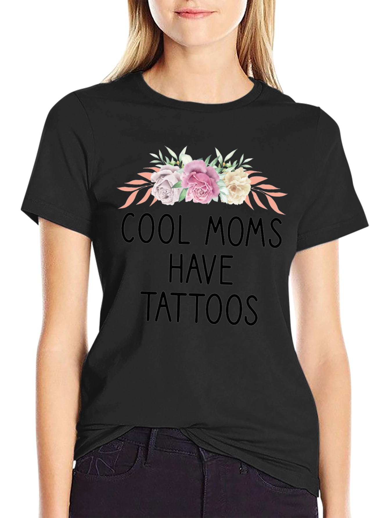 Cool Moms Have Tattoos Floral Graphic Tee