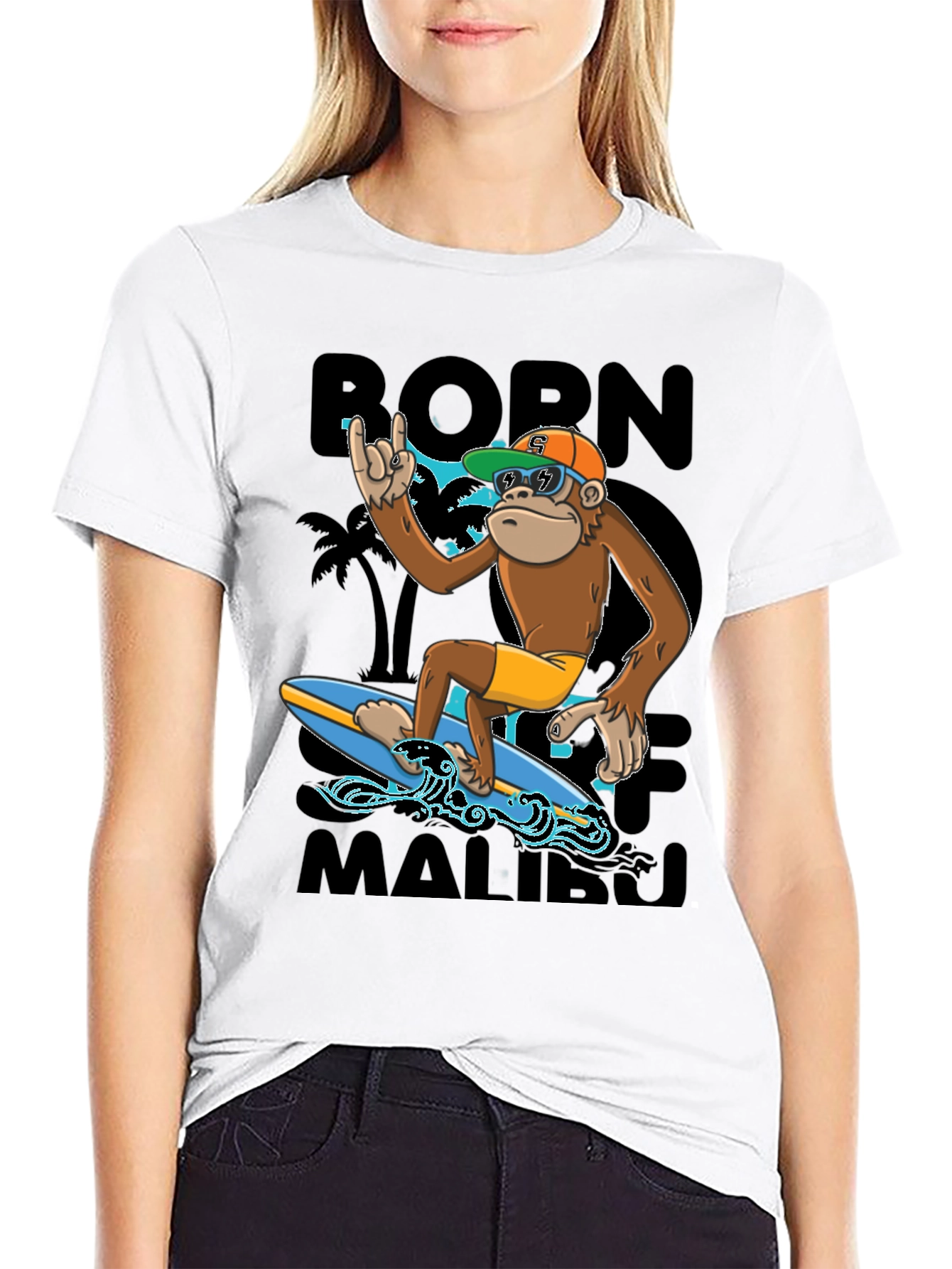Born To Surf Malibu Monkey Graphic Tee