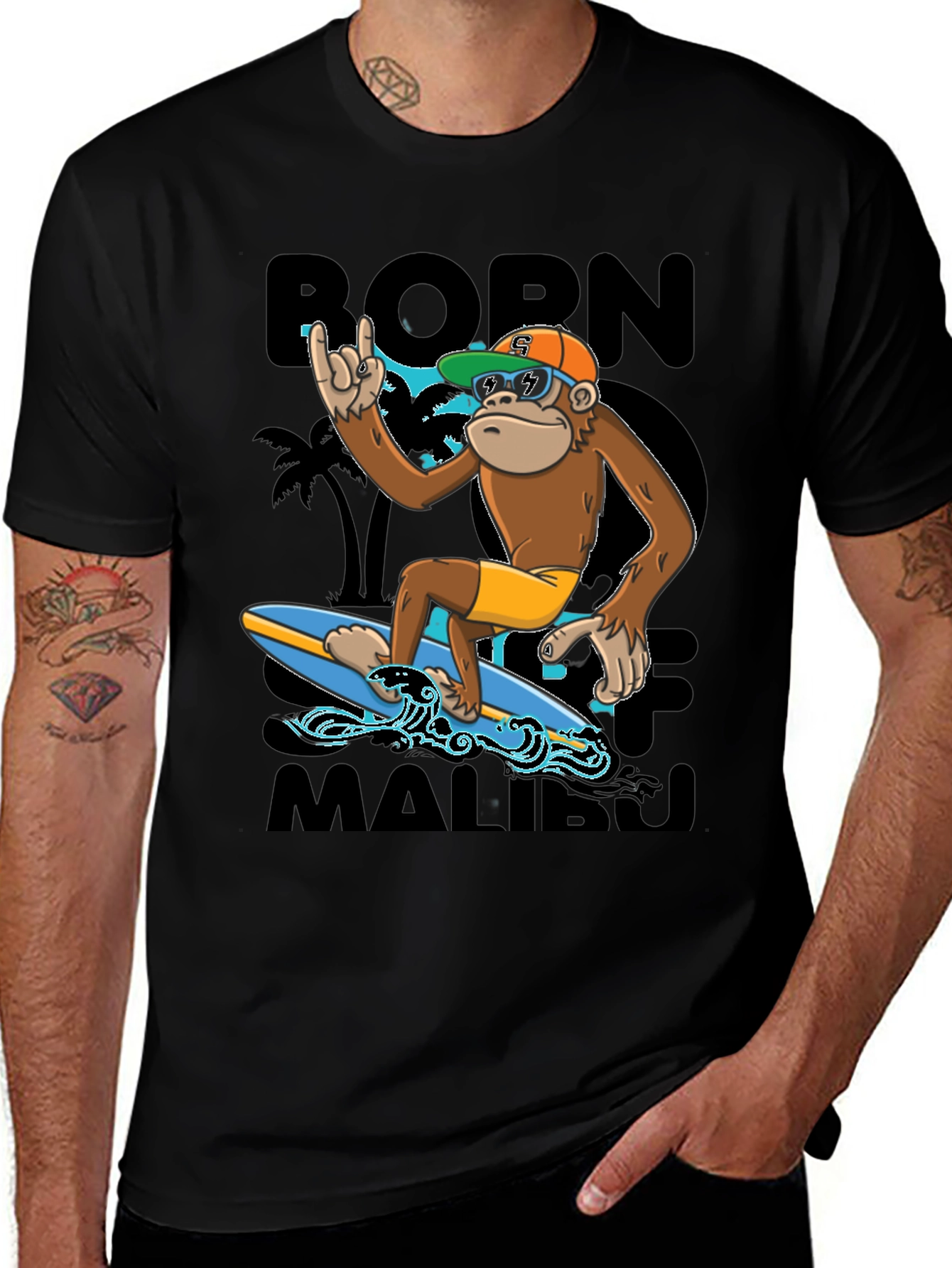 Born To Surf Malibu Monkey Graphic Tee