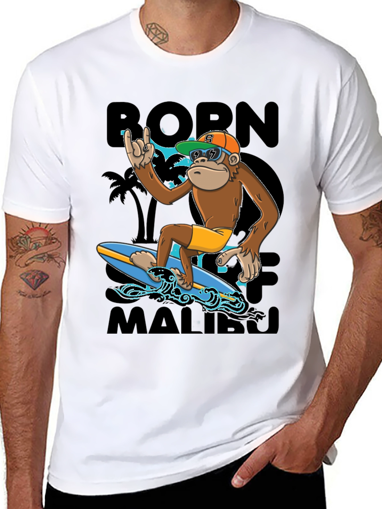 Born To Surf Malibu Monkey Graphic Tee
