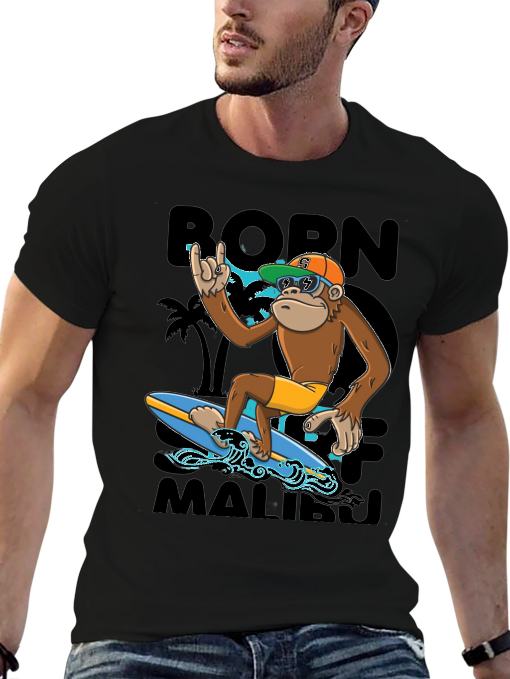 Born To Surf Malibu Monkey Graphic Tee