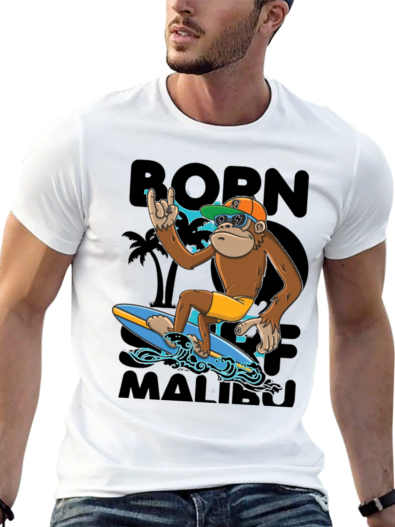 Born To Surf Malibu Monkey Graphic Tee