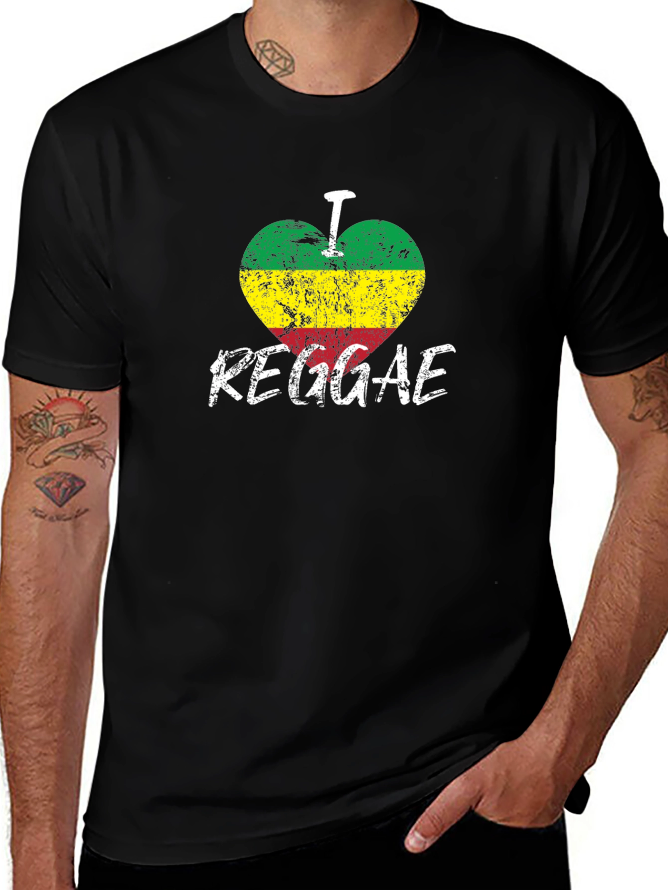 I Love Reggae Black T-Shirt - Rastafarian Colors