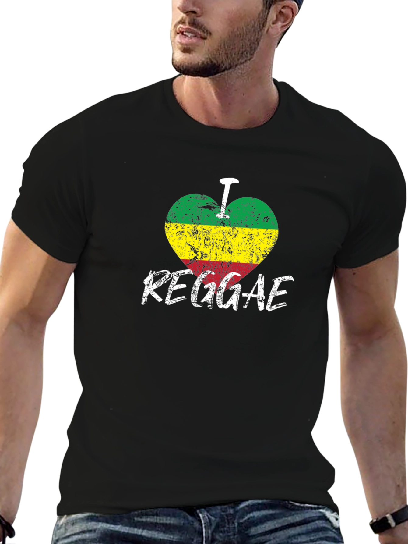 I Love Reggae Black T-Shirt - Rastafarian Colors