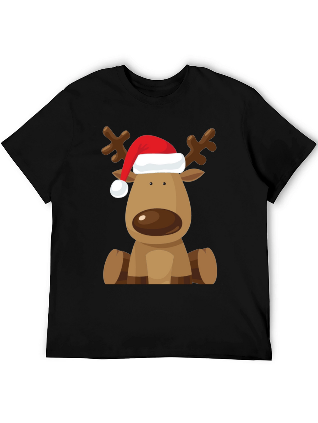 Reindeer Santa Hat Black T-Shirt
