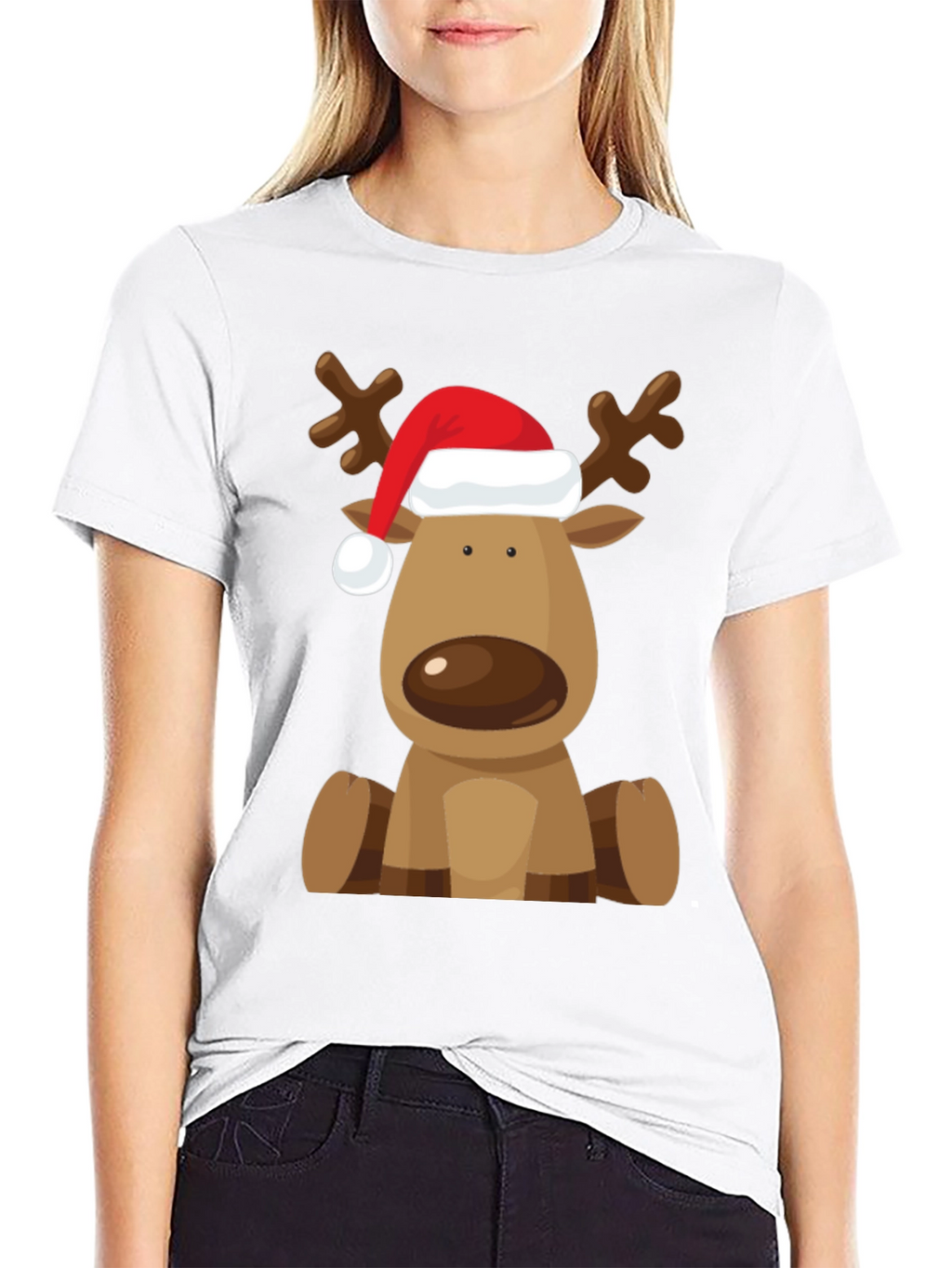 Reindeer Santa Hat Black T-Shirt