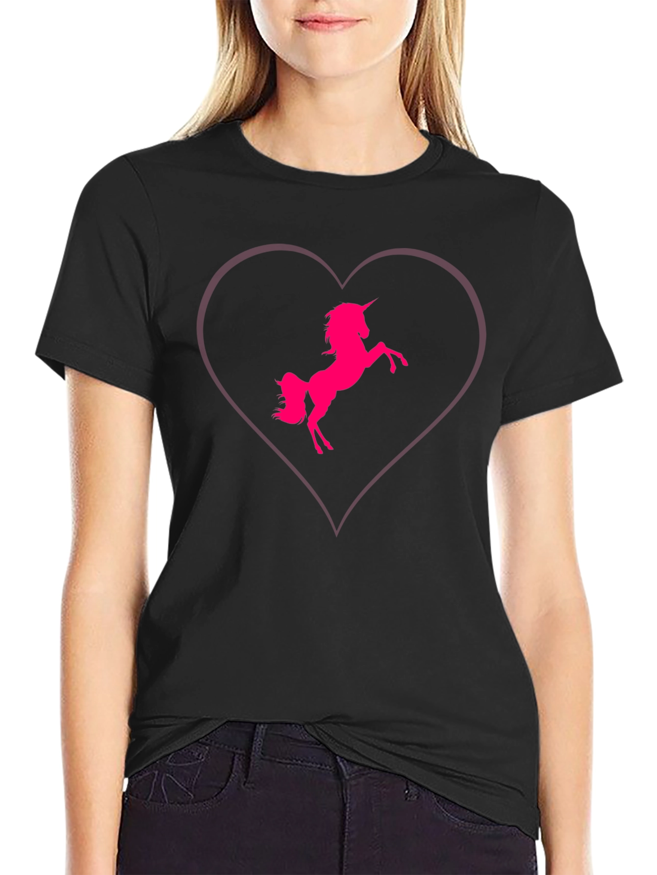 Unicorn Heart Graphic Tee - Stylish Black T-Shirt