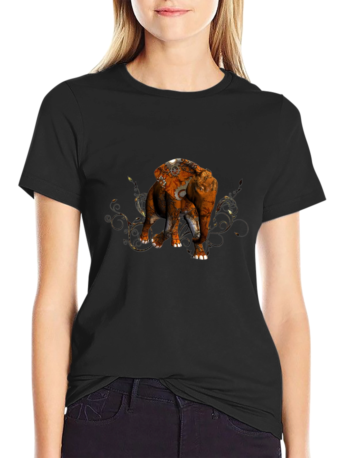 Elephant Steampunk Graphic Black T-Shirt
