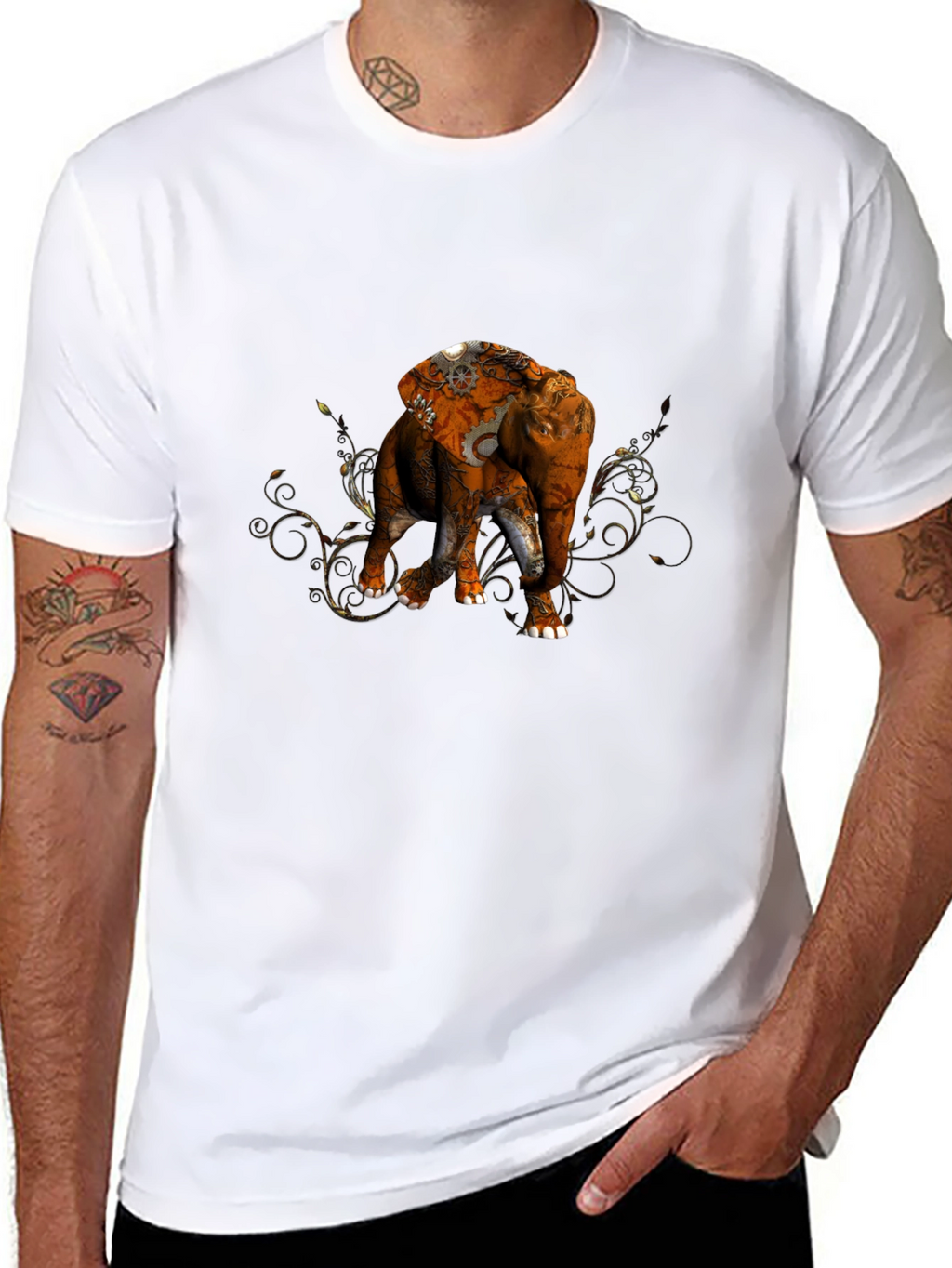 Elephant Steampunk Graphic Black T-Shirt