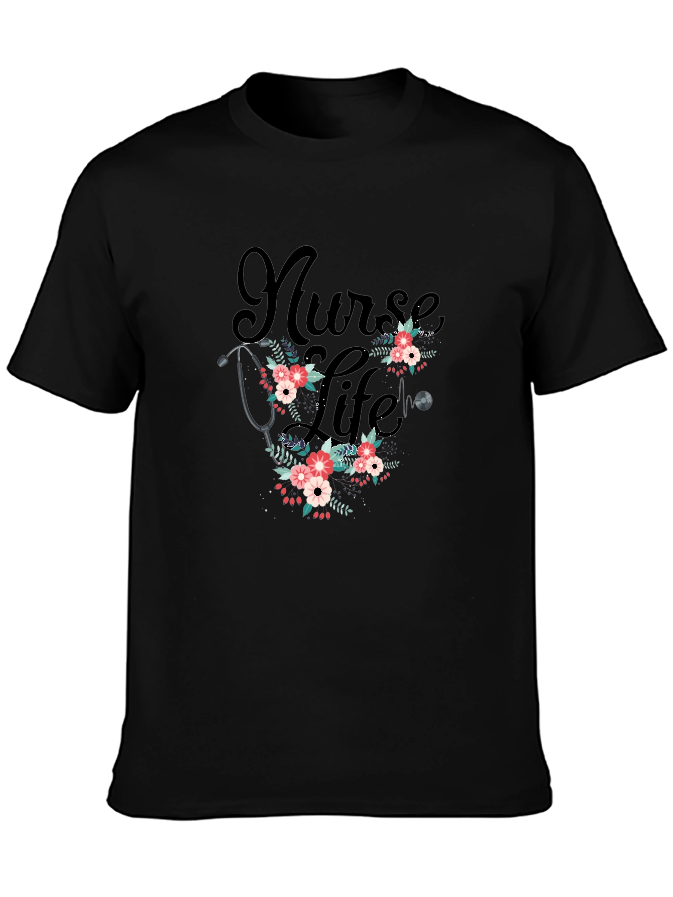 Nurse Life Floral Stethoscope T-Shirt