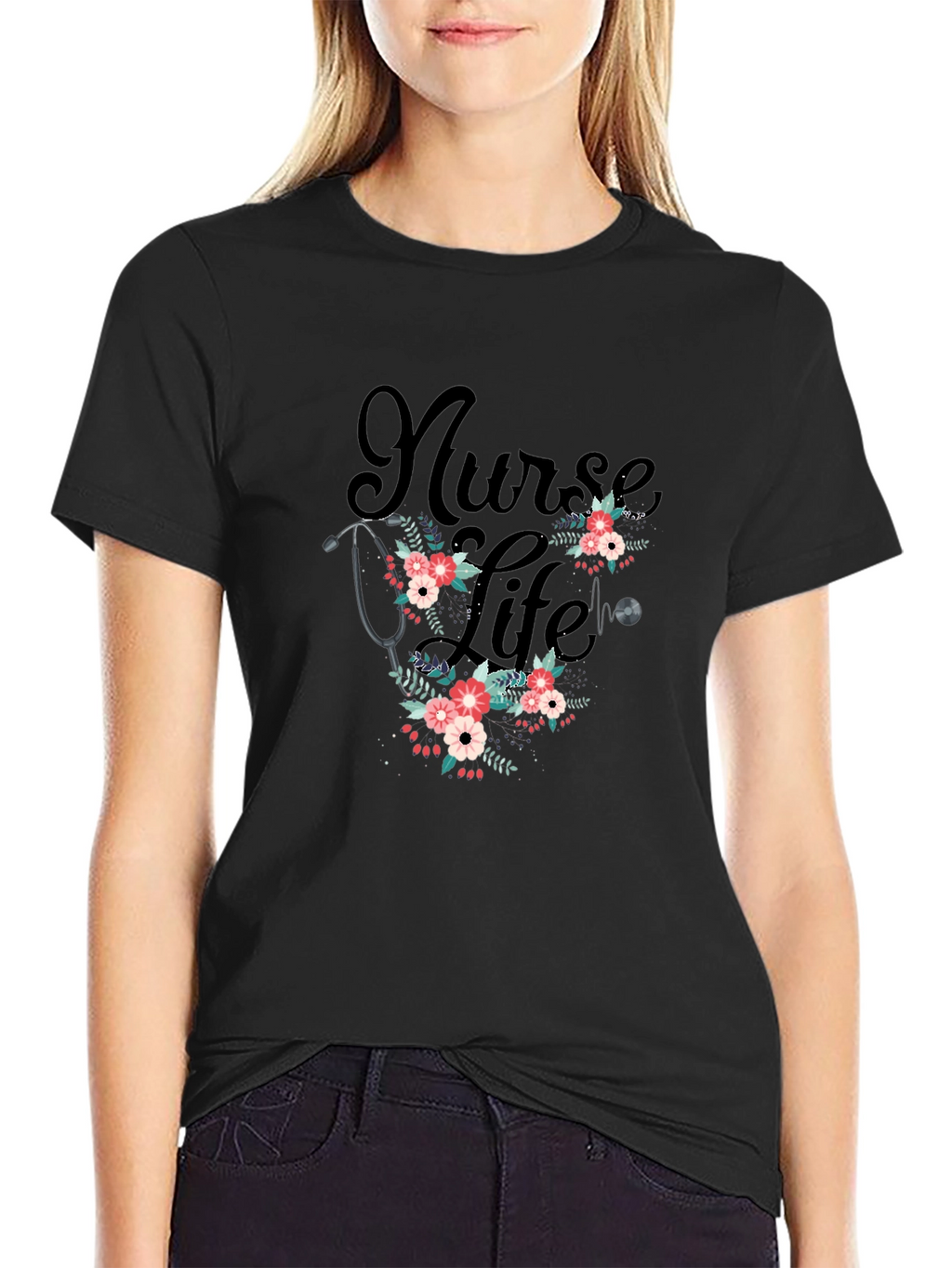 Nurse Life Floral Stethoscope T-Shirt
