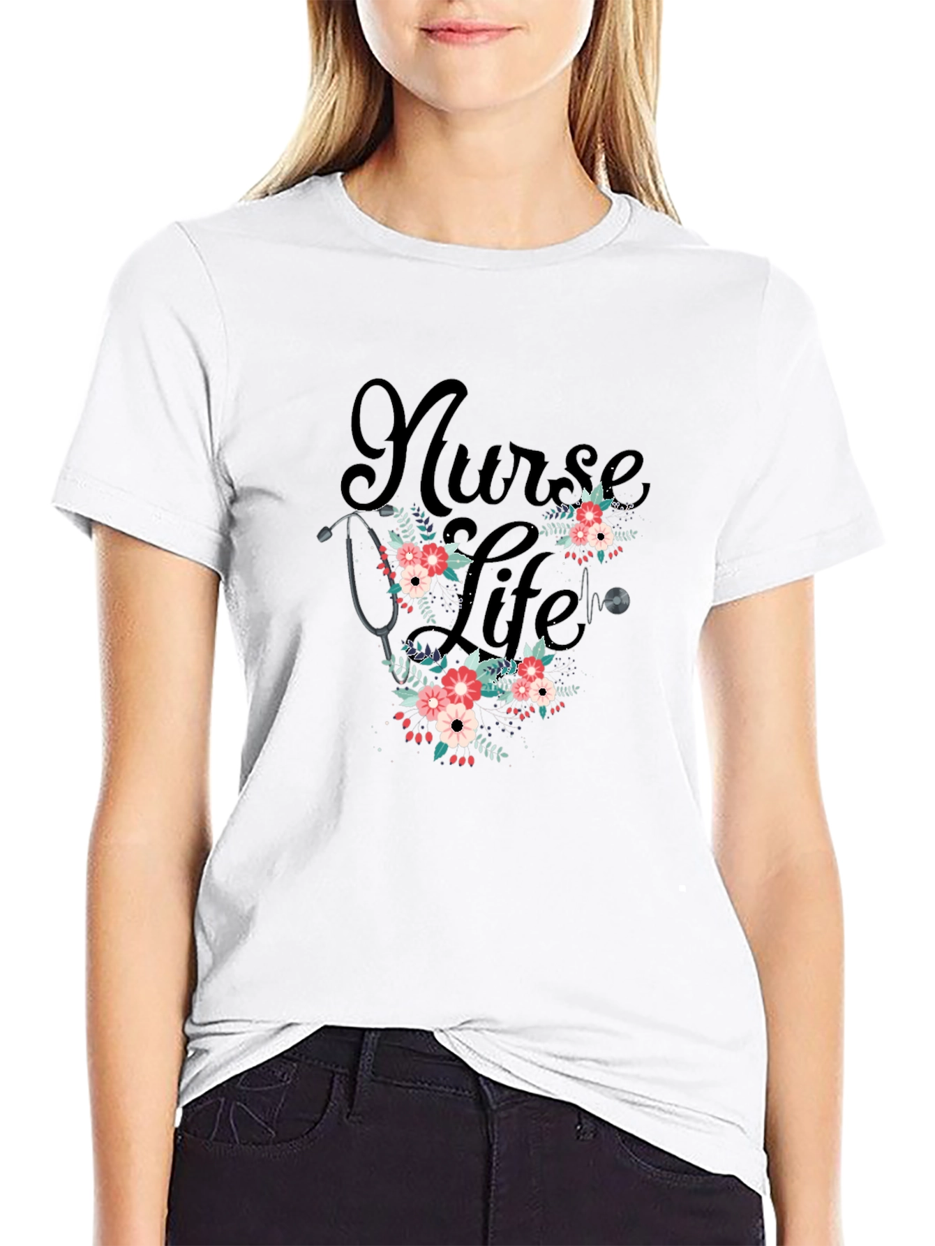 Nurse Life Floral Stethoscope T-Shirt