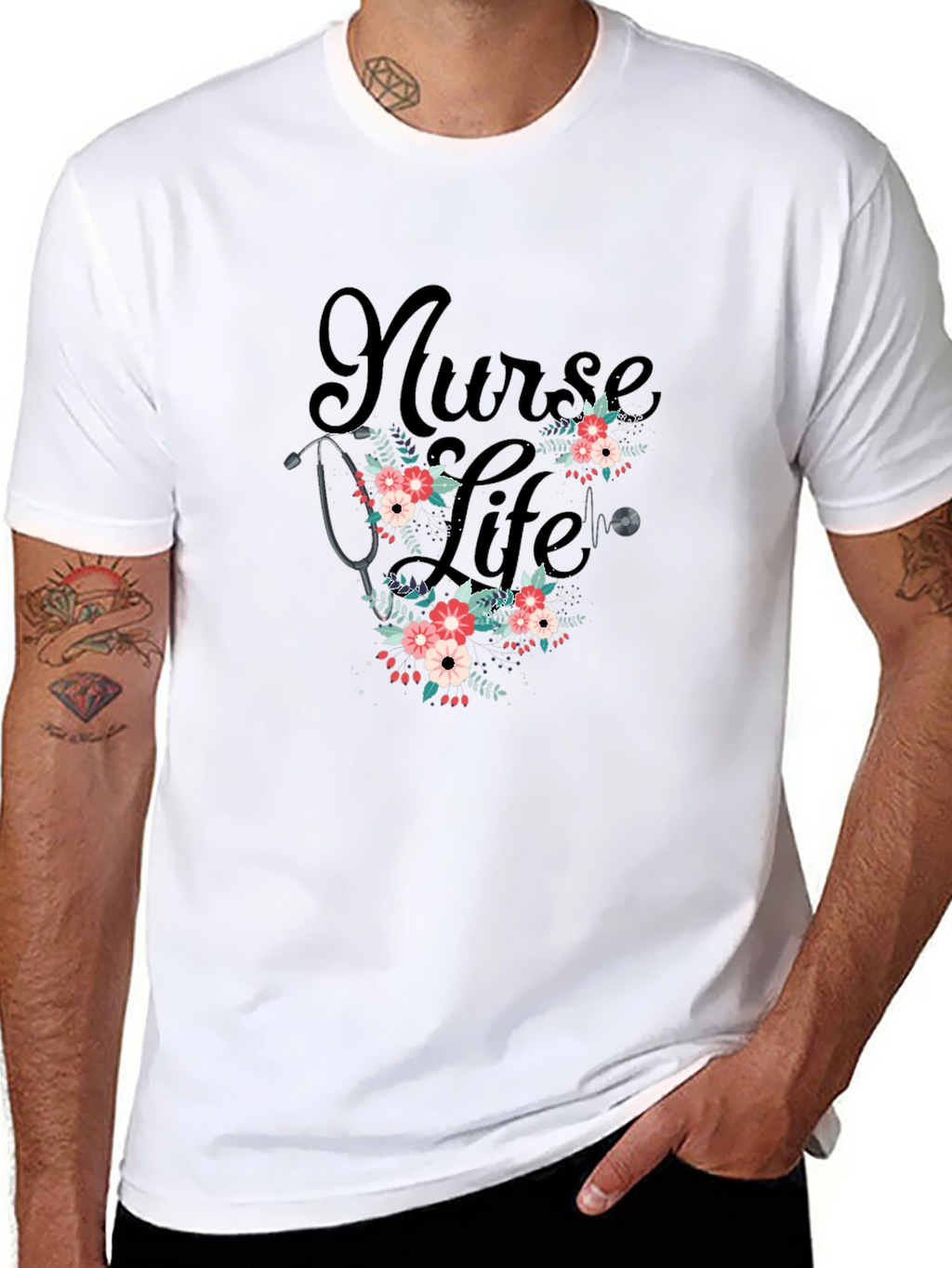 Nurse Life Floral Stethoscope T-Shirt