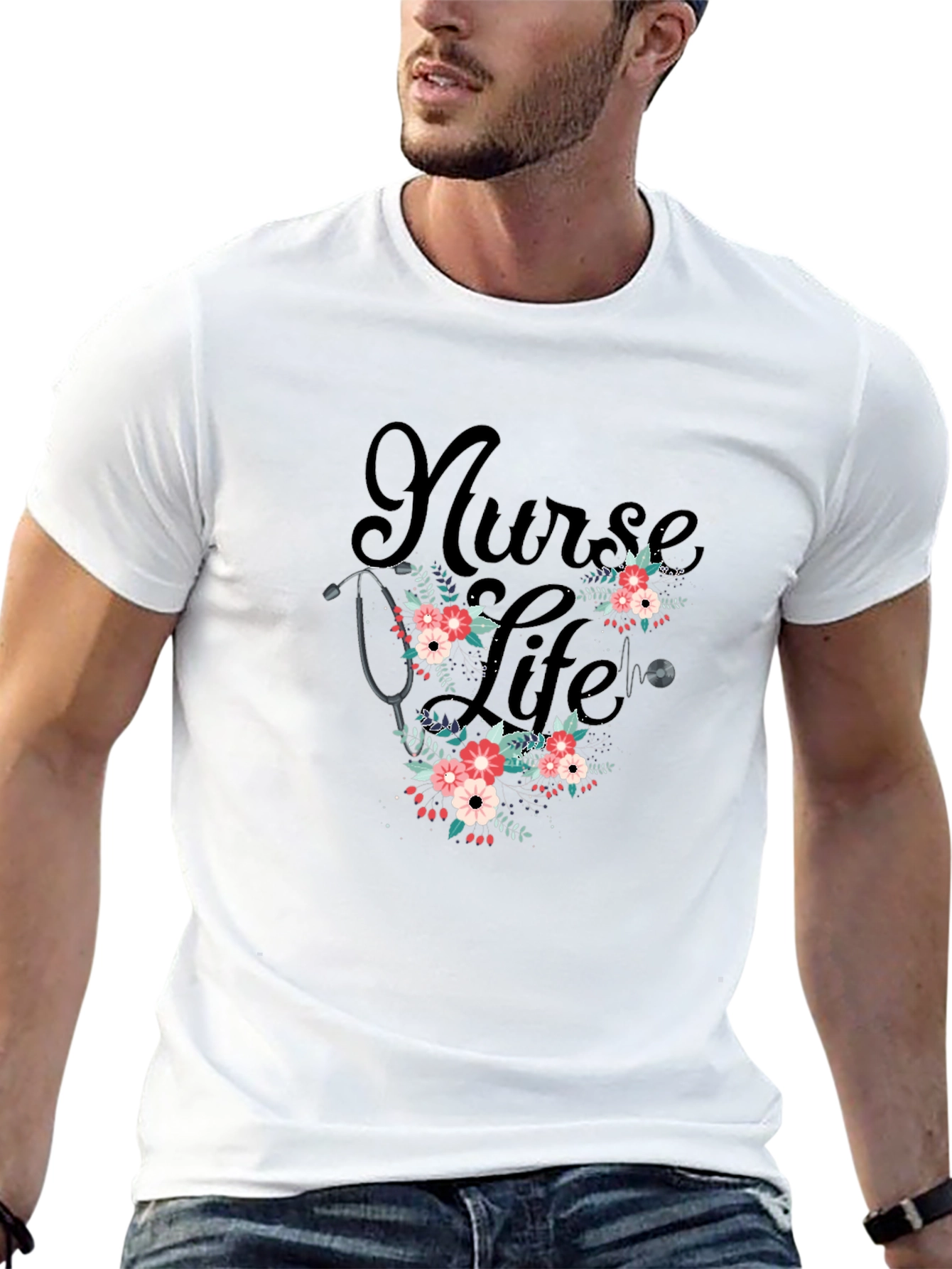 Nurse Life Floral Stethoscope T-Shirt