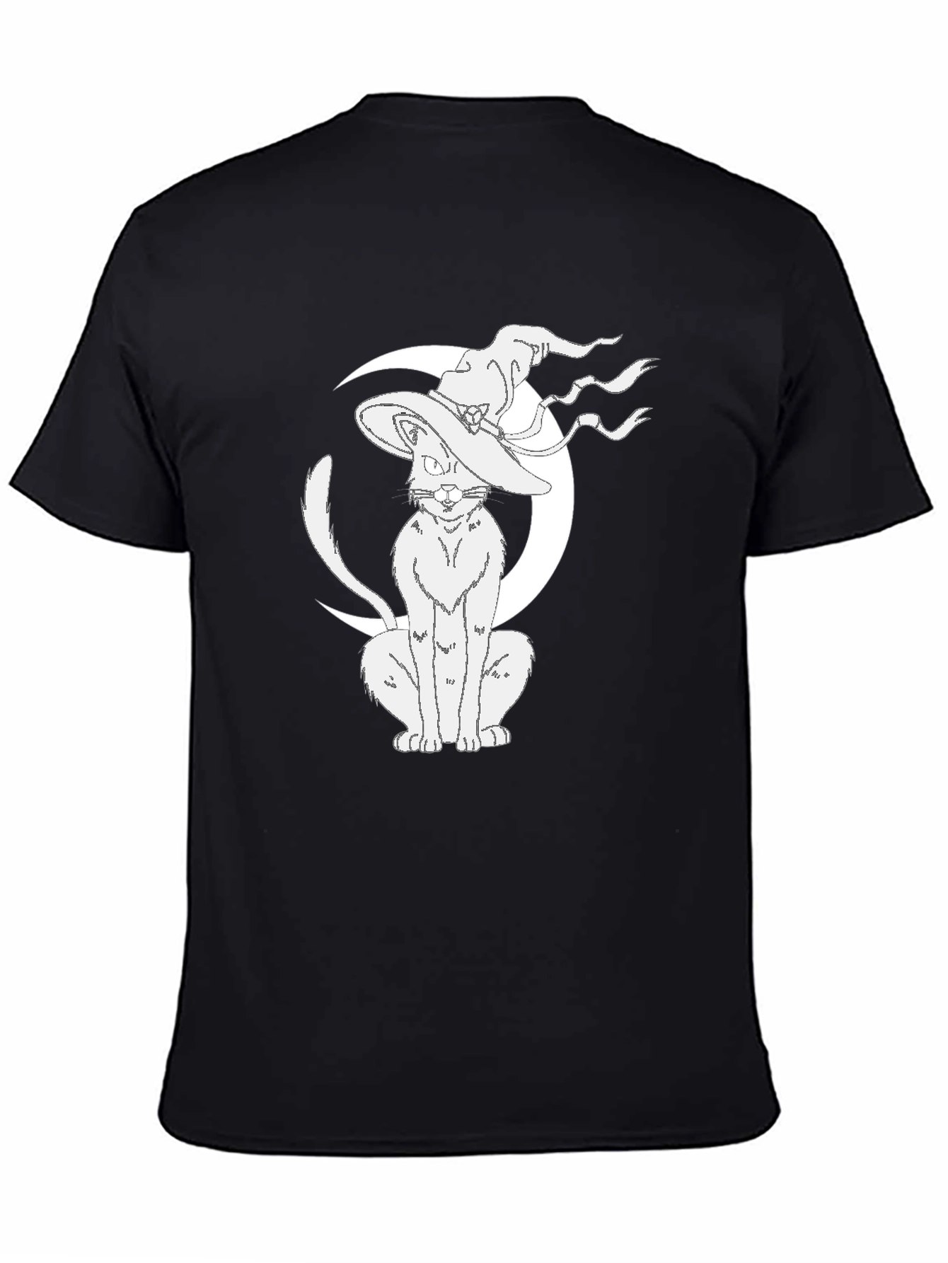 Witch Cat Moon Graphic Tee - Black Cotton T-Shirt