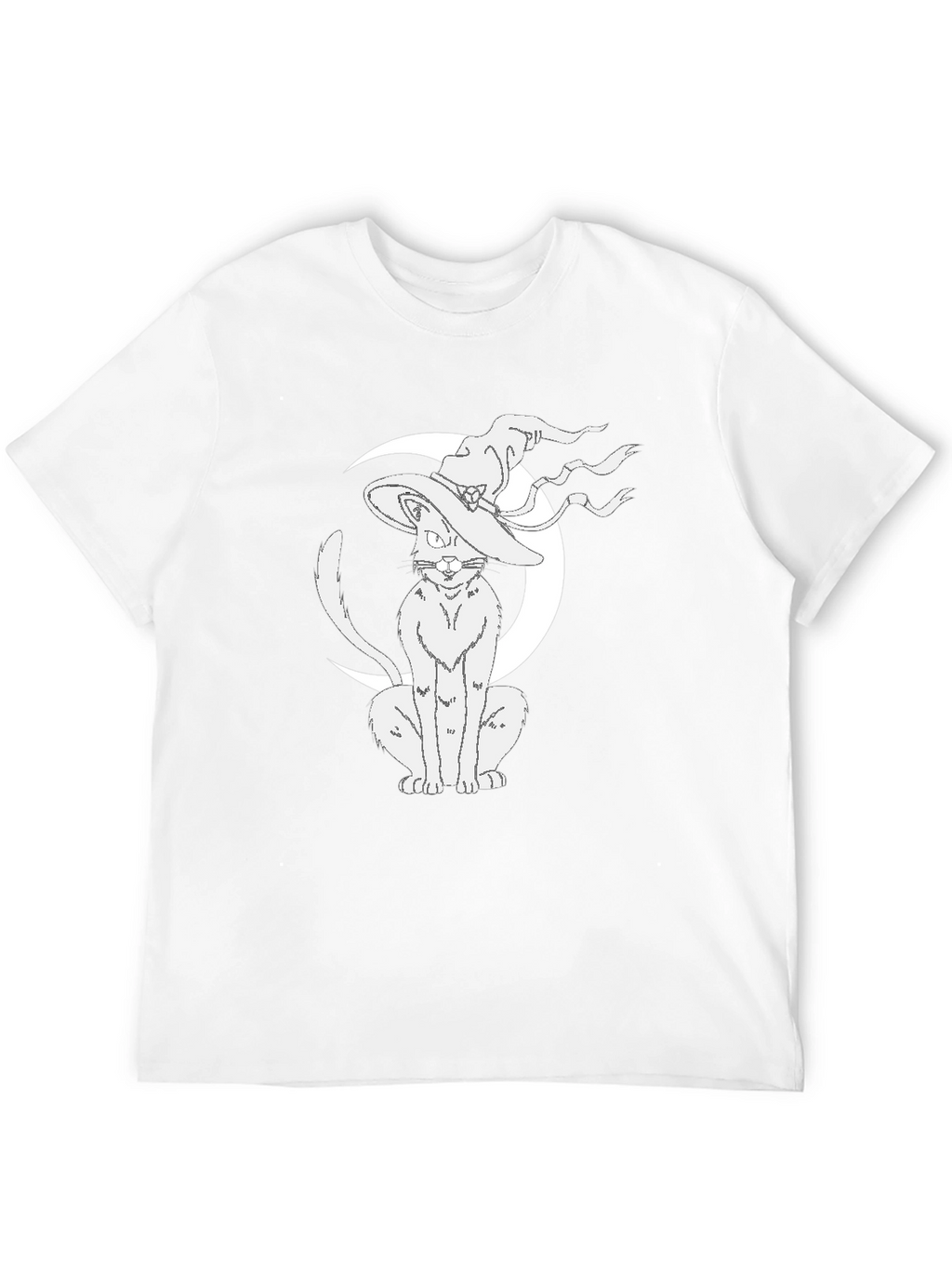 Witch Cat Moon Graphic Tee - Black Cotton T-Shirt