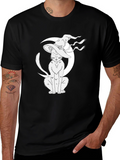 Witch Cat Moon Graphic Tee - Black Cotton T-Shirt