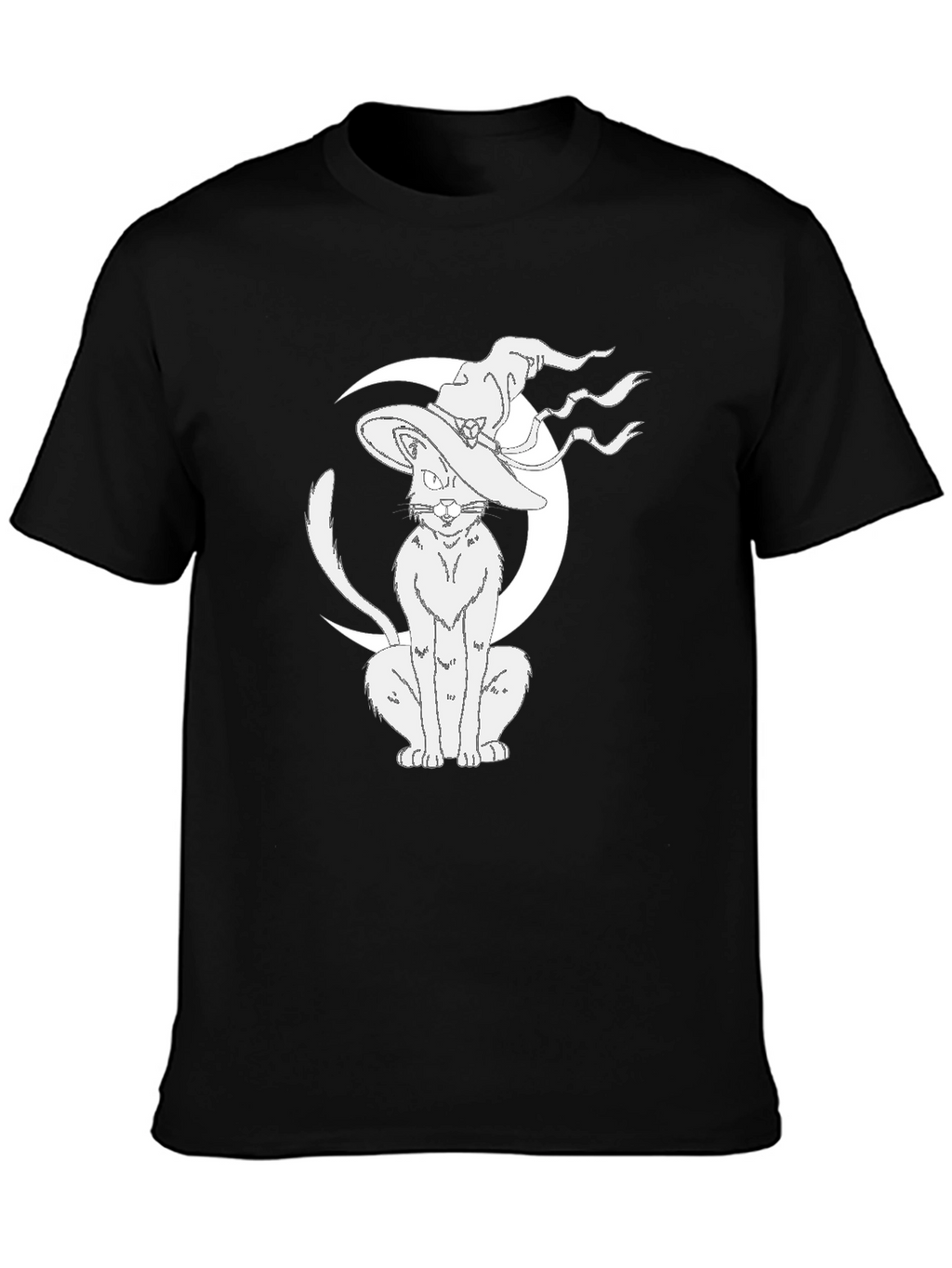Witch Cat Moon Graphic Tee - Black Cotton T-Shirt