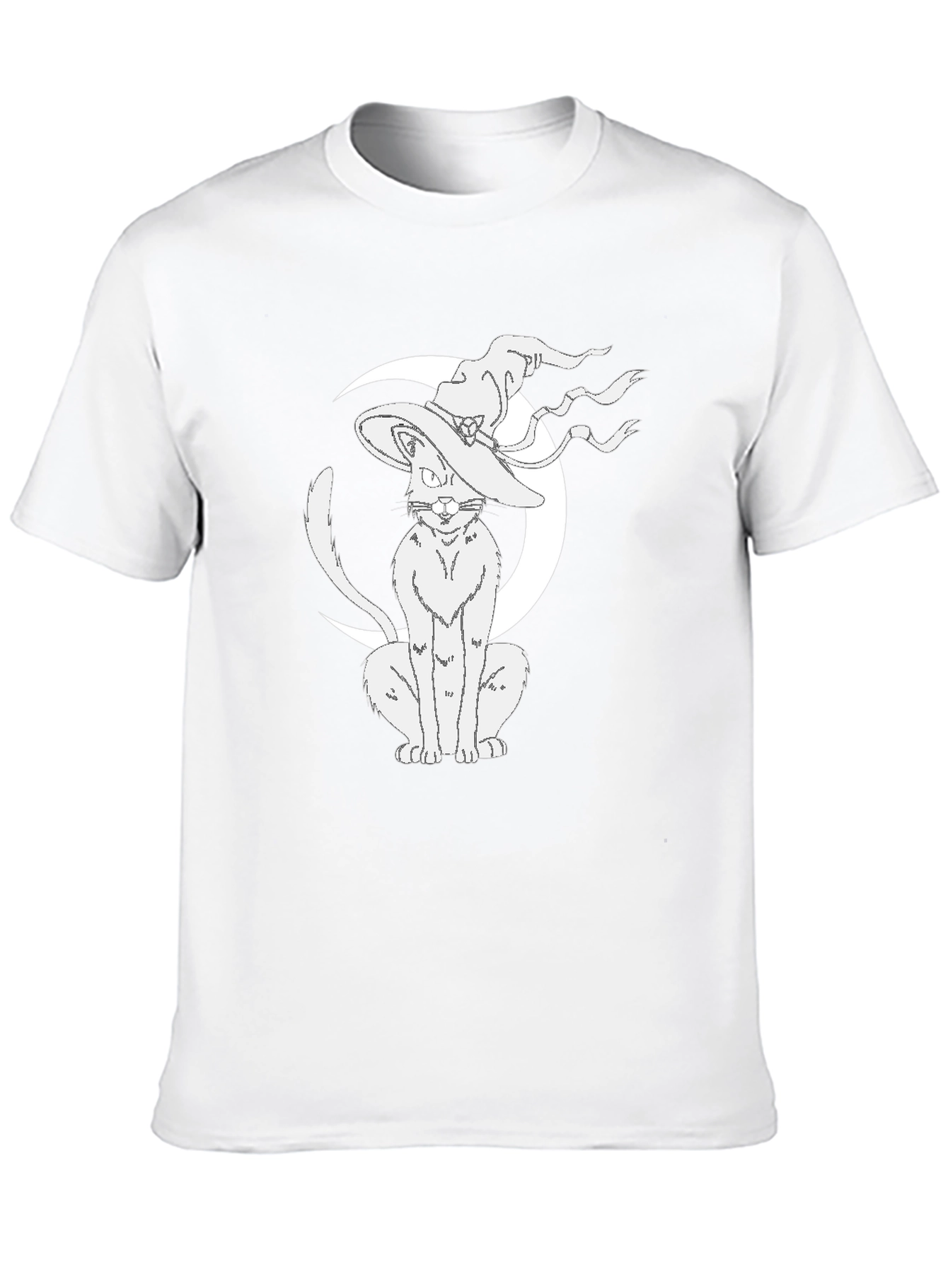 Witch Cat Moon Graphic Tee - Black Cotton T-Shirt