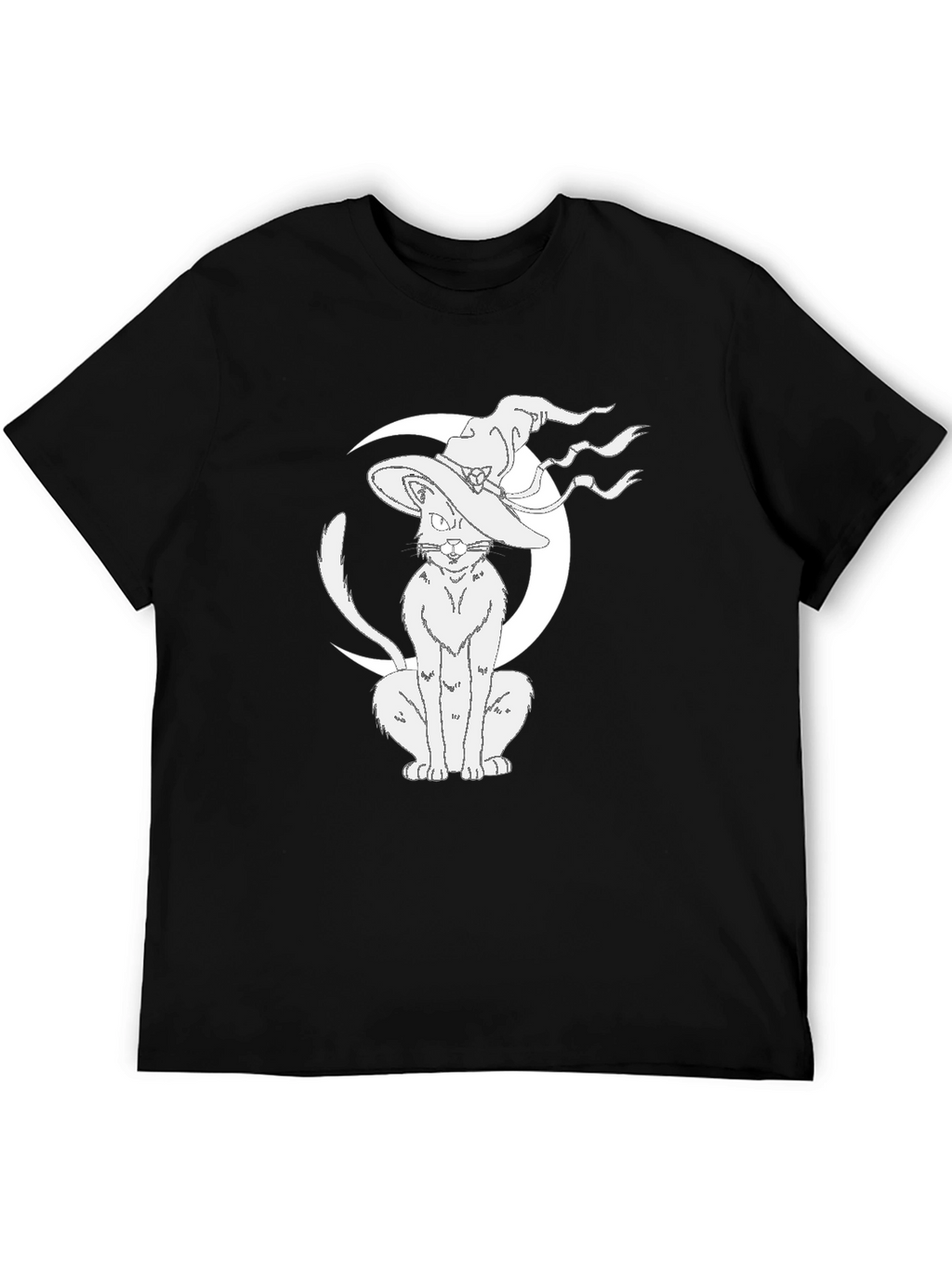 Witch Cat Moon Graphic Tee - Black Cotton T-Shirt