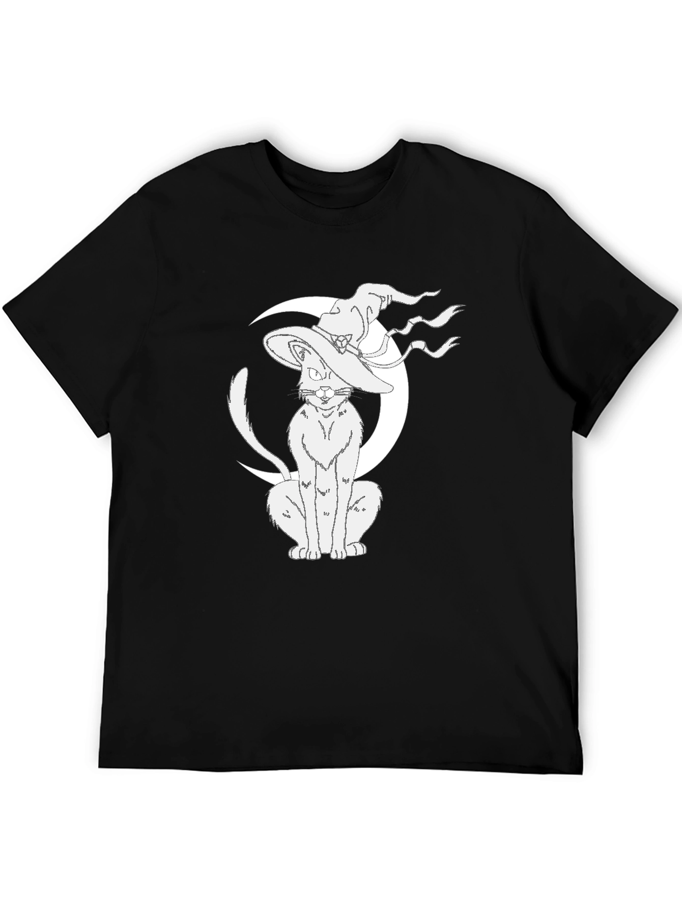 Witch Cat Moon Graphic Tee - Black Cotton T-Shirt