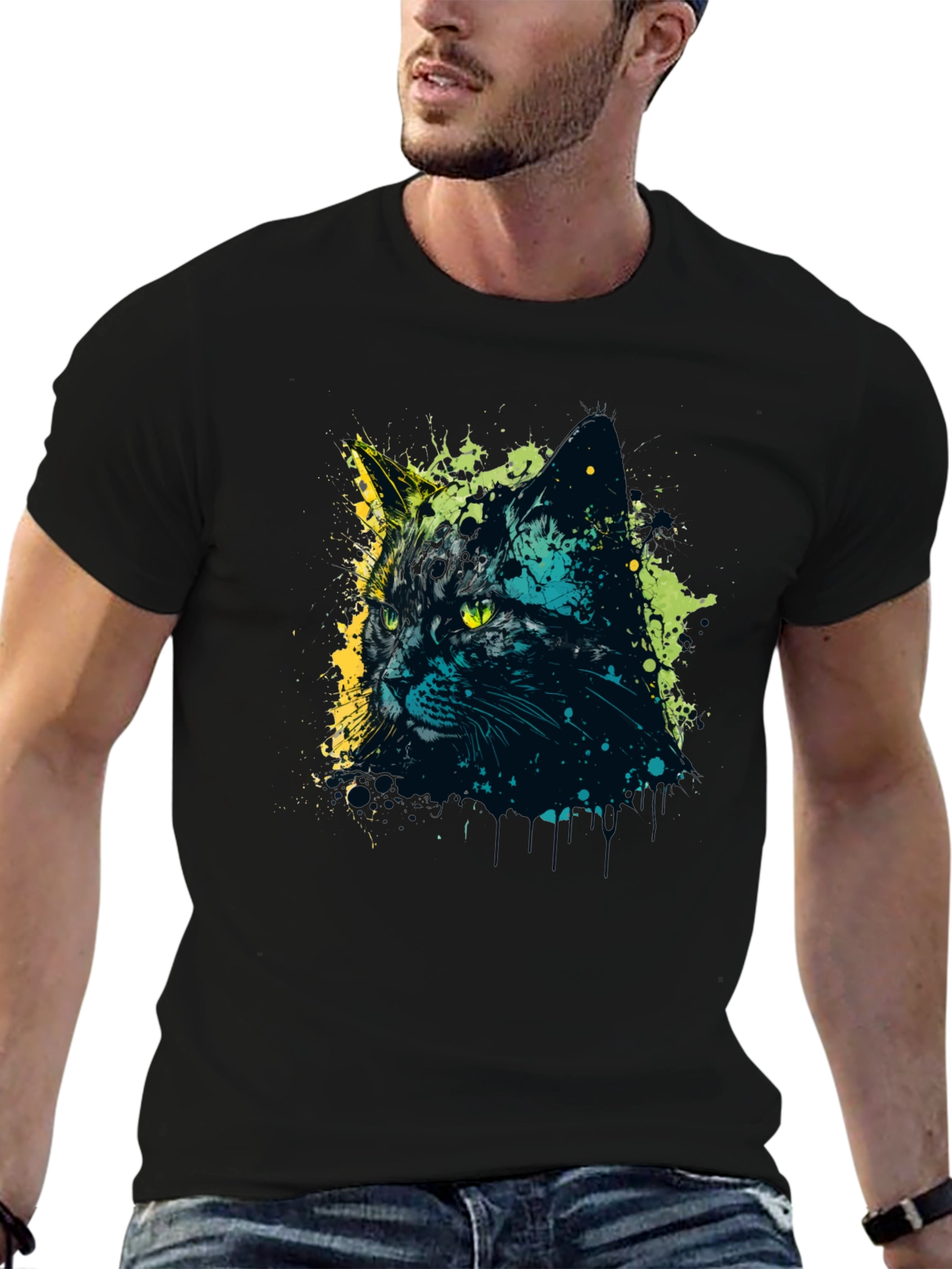 Cool Cat Graphic Tee - Mens Black T-Shirt