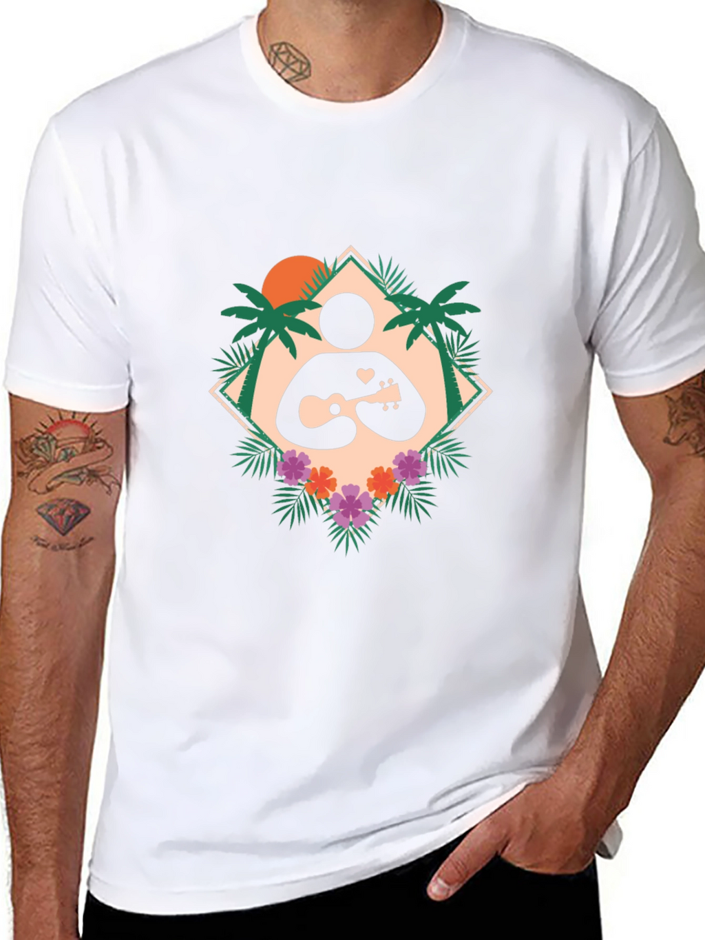 Tropical Ukulele Player Graphic T-Shirt