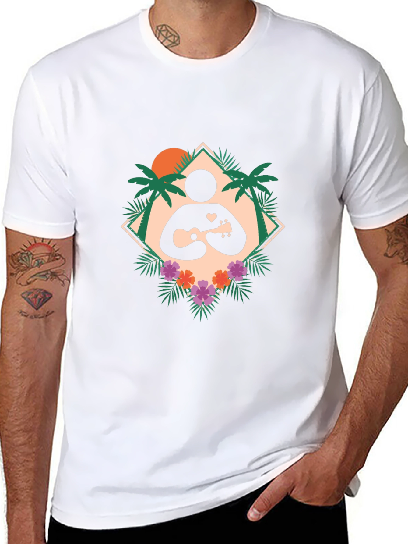 Tropical Ukulele Player Graphic T-Shirt