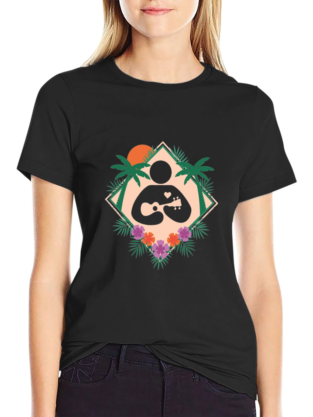 Tropical Ukulele Player Graphic T-Shirt
