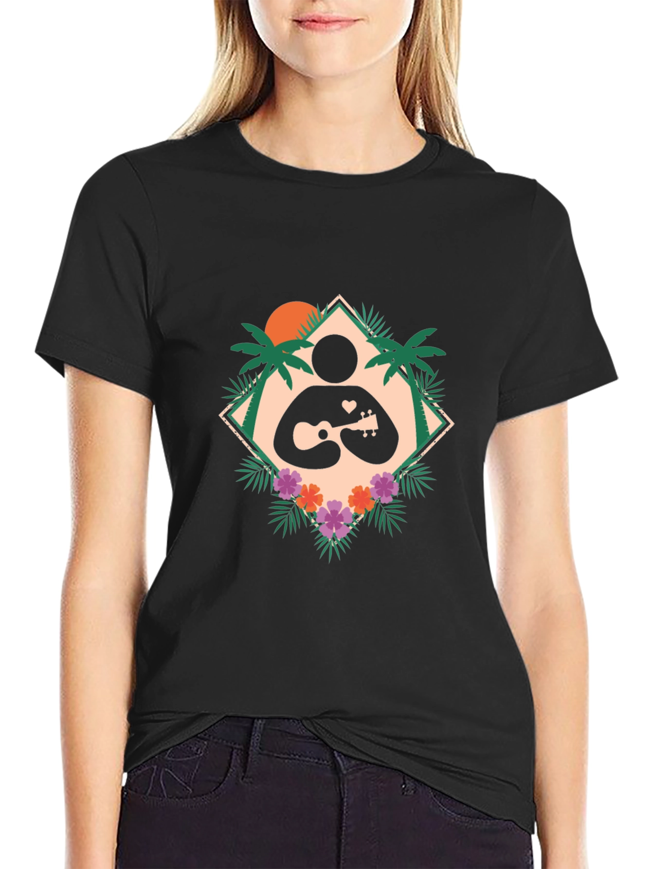 Tropical Ukulele Player Graphic T-Shirt