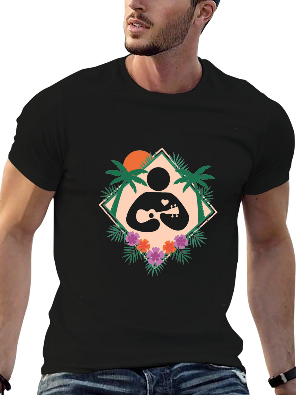 Tropical Ukulele Player Graphic T-Shirt