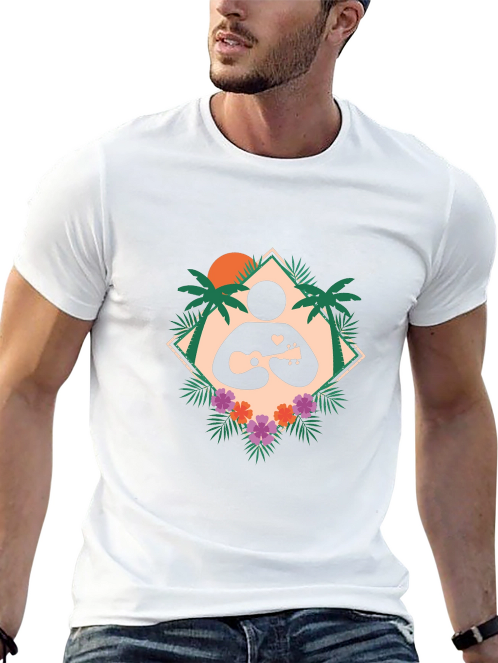 Tropical Ukulele Player Graphic T-Shirt
