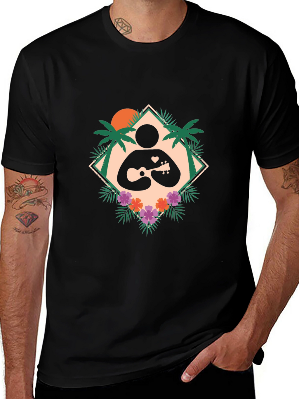 Tropical Ukulele Player Graphic T-Shirt