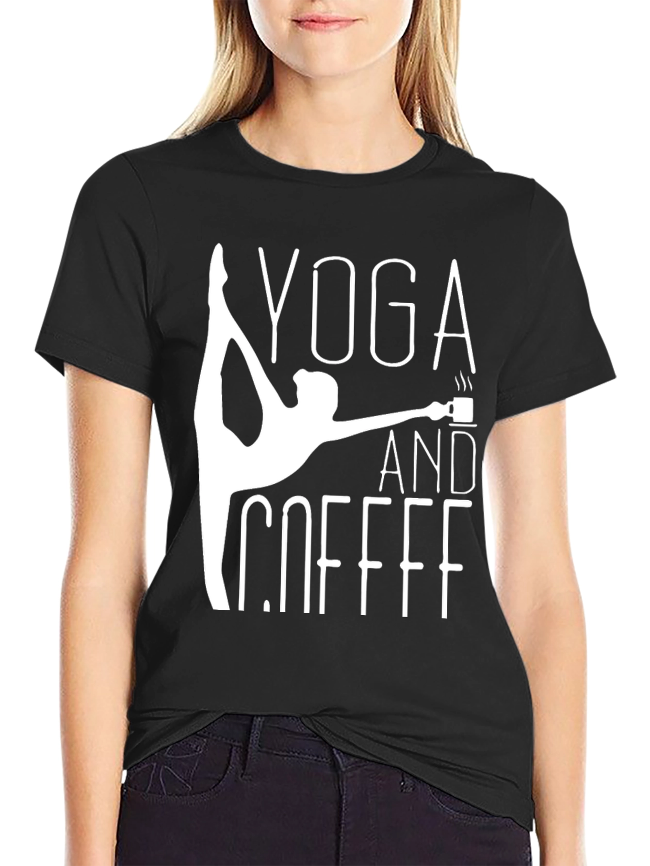 Yoga and Coffee Graphic Tee - Black