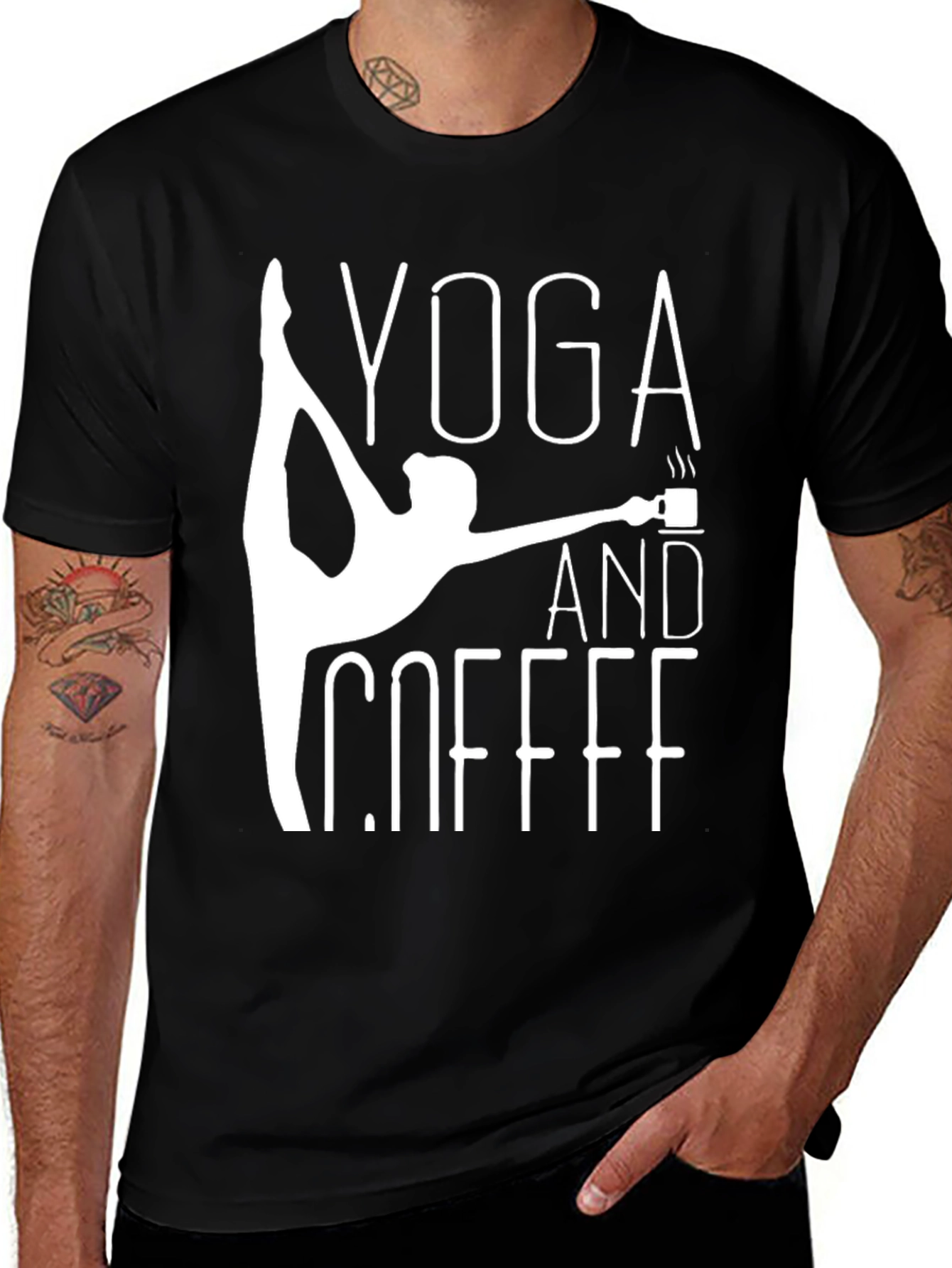 Yoga and Coffee Graphic Tee - Black