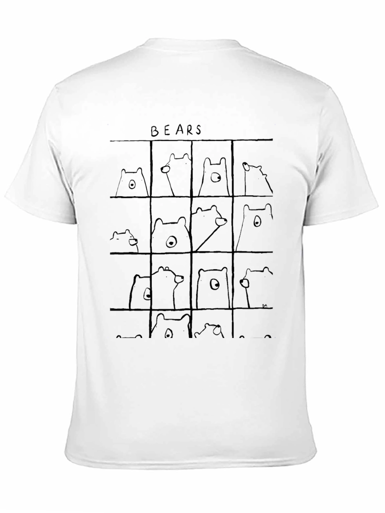 Bear Grid Black T-Shirt - Cute Cartoon Animal Tee